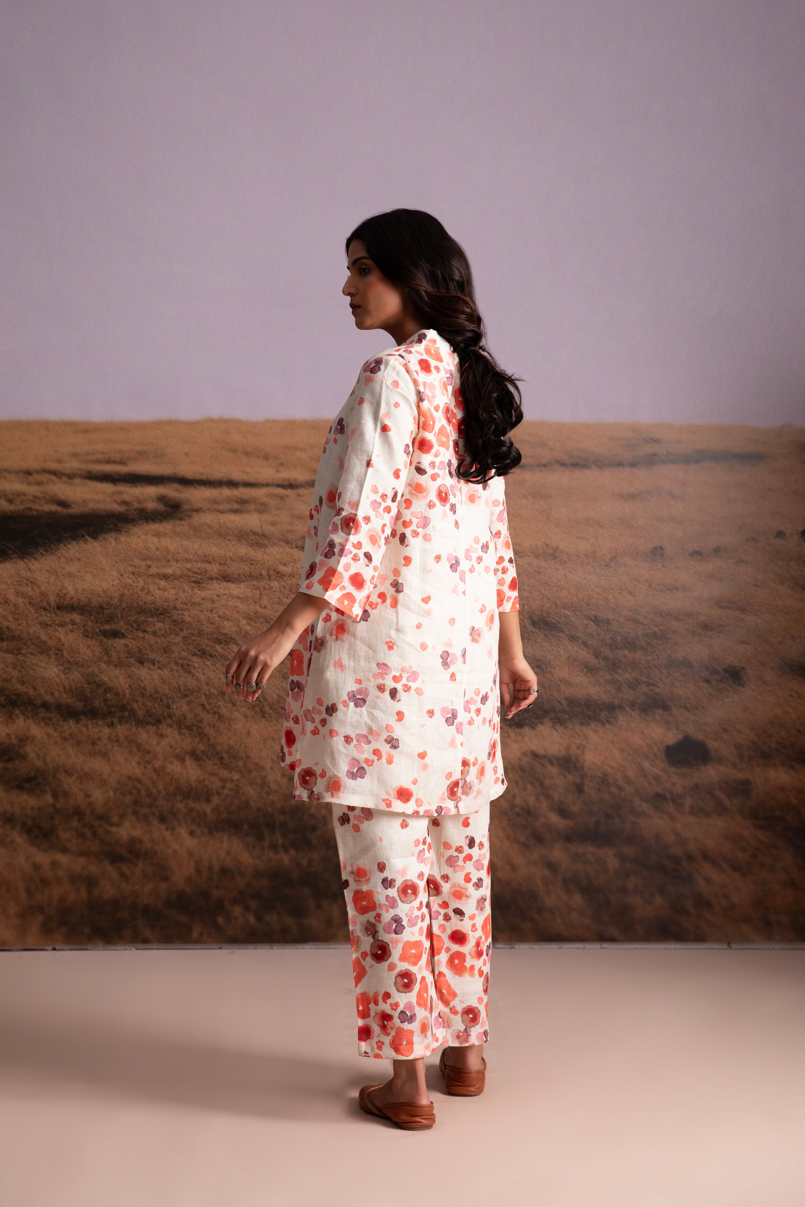 Pure Hemp Floral Co-ord Set-Cream - Mokshaa