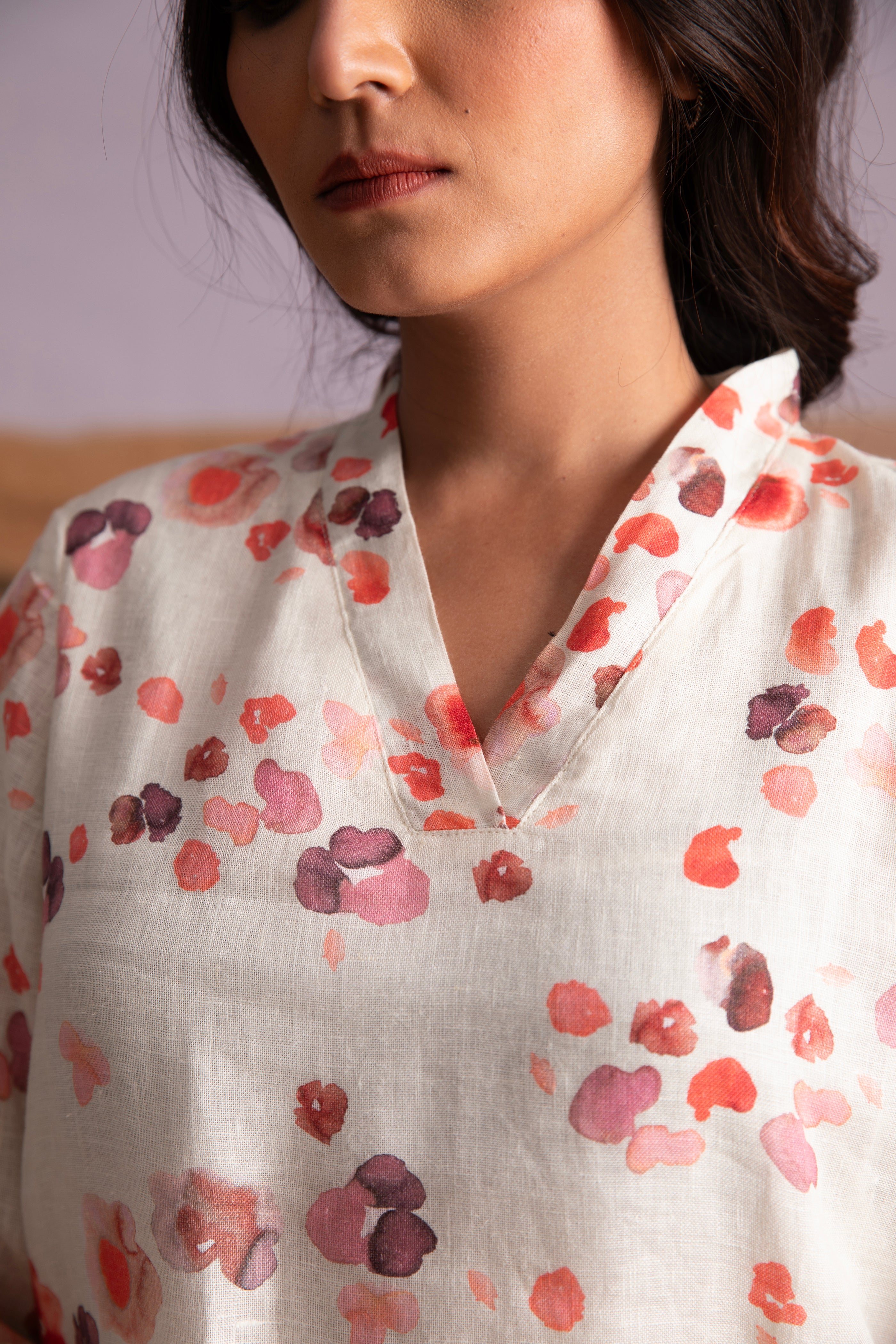 Pure Hemp Floral Co-ord Set-Cream - Mokshaa
