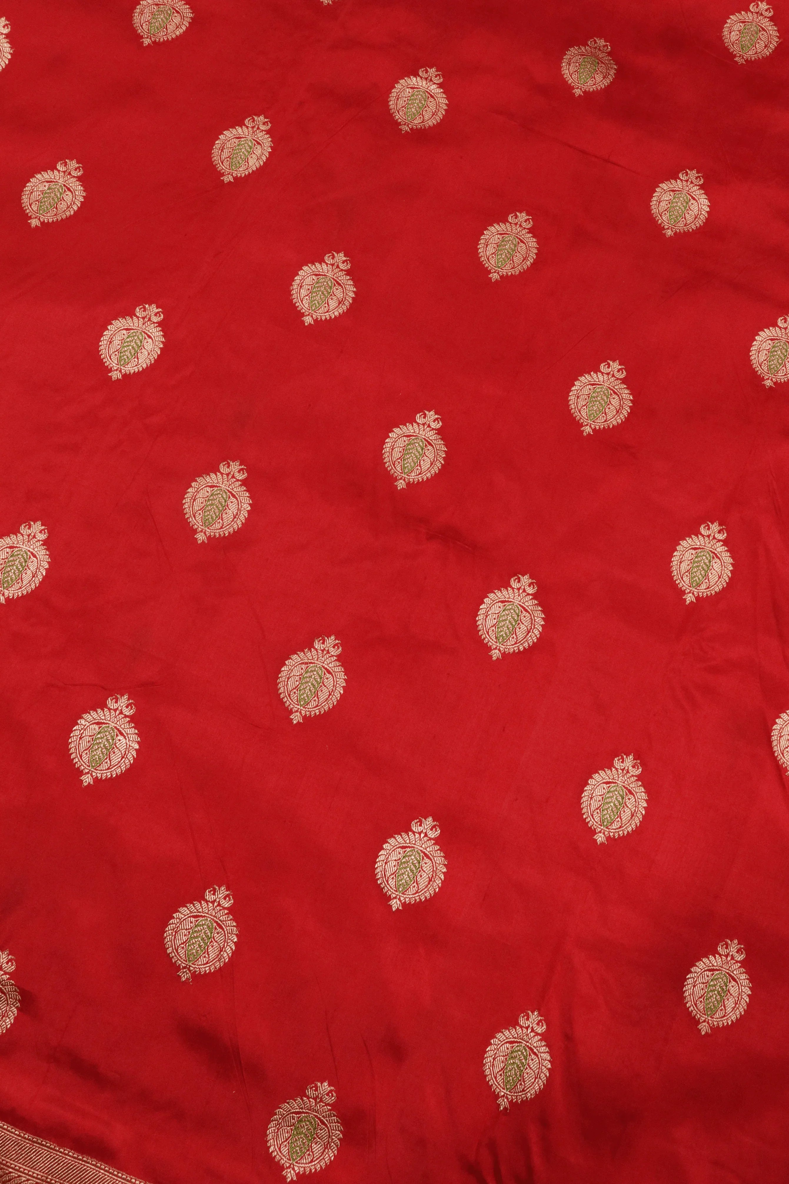 Red Banarasi Silk Saree with Kaduwa Buttas & Sequin Border - Mokshaa