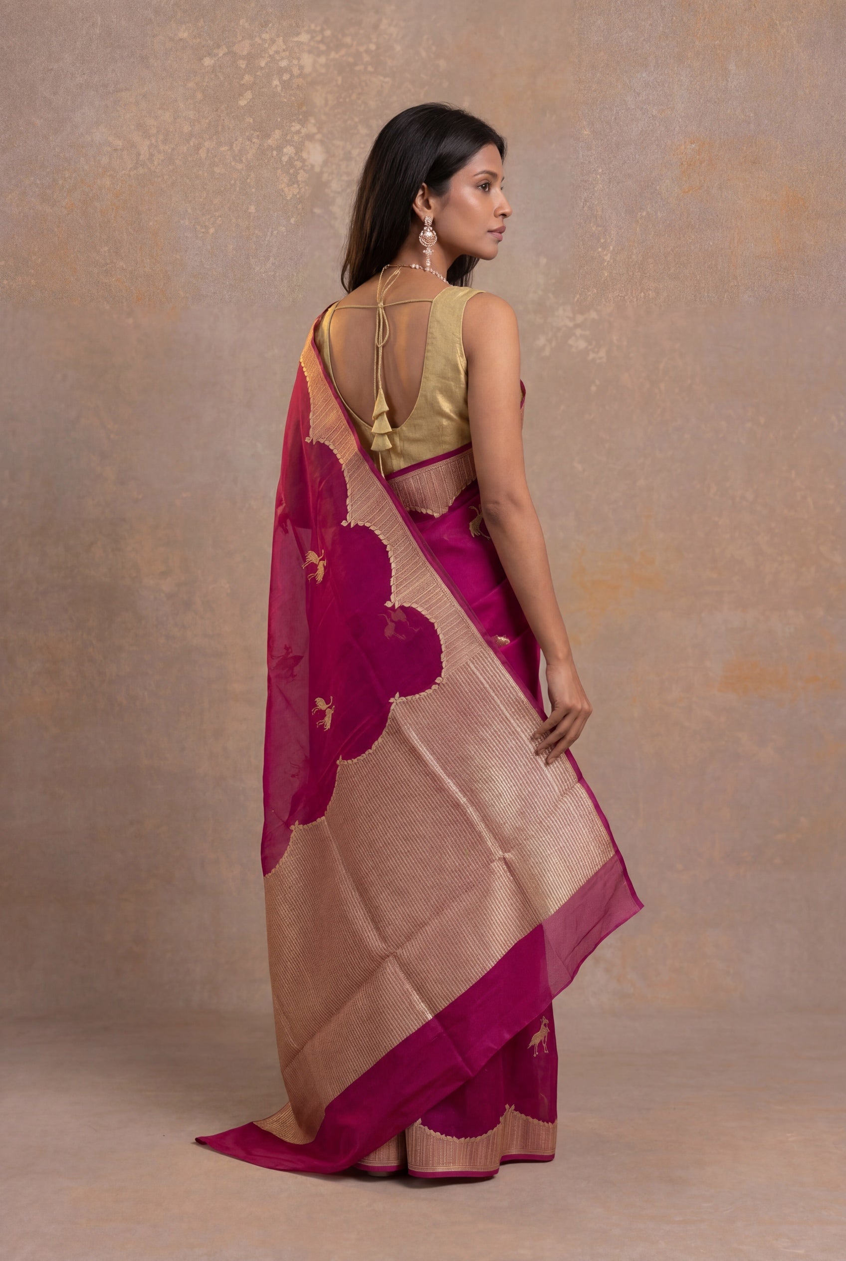 Rani Pink Banarasi Kora Silk Saree