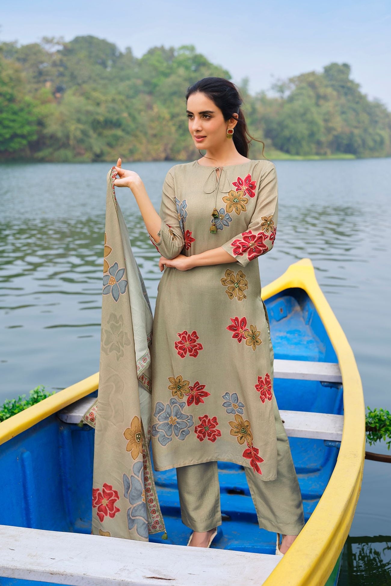 Beige Printed Salwar Set