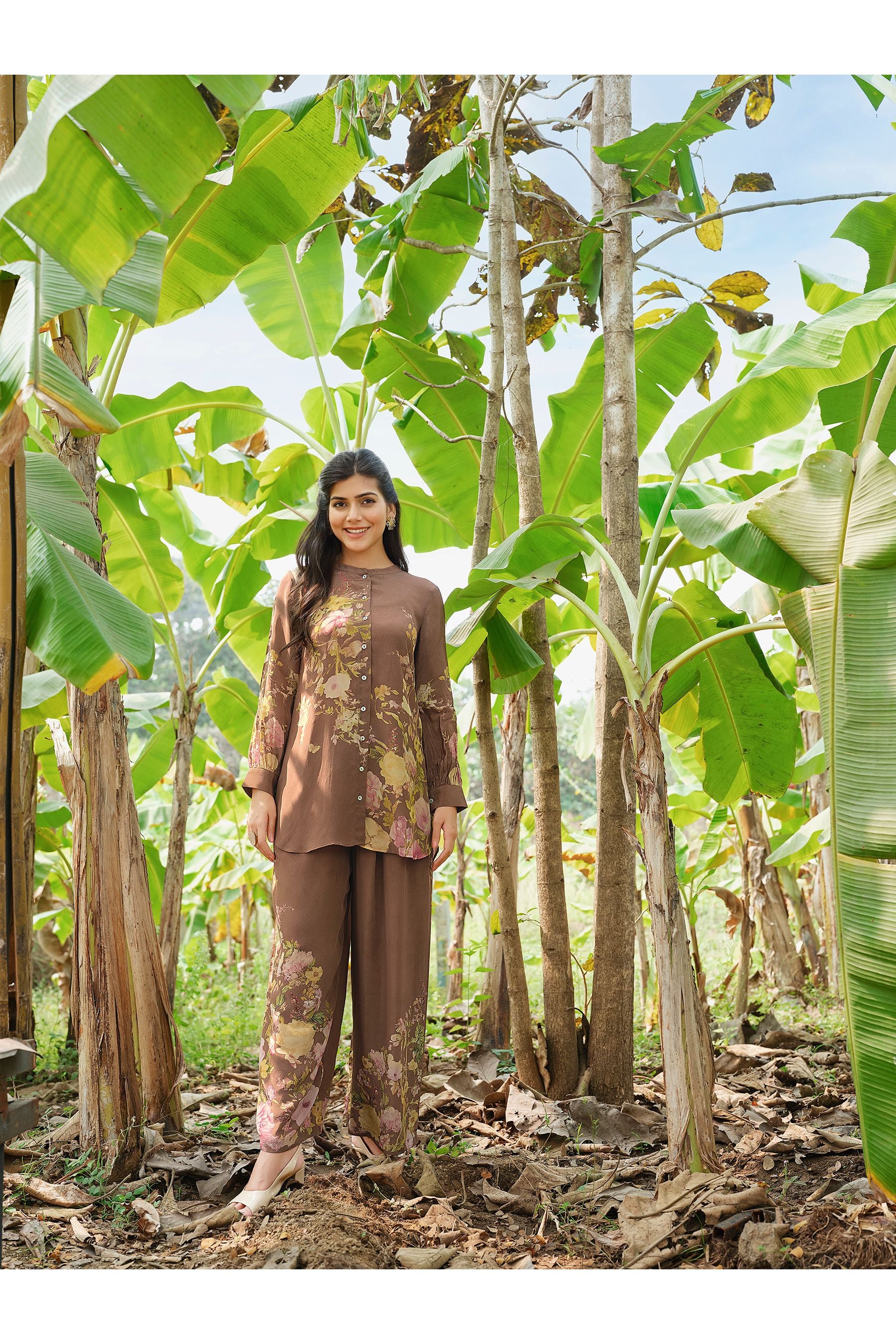 Brown Floral Printed Co-ord Set