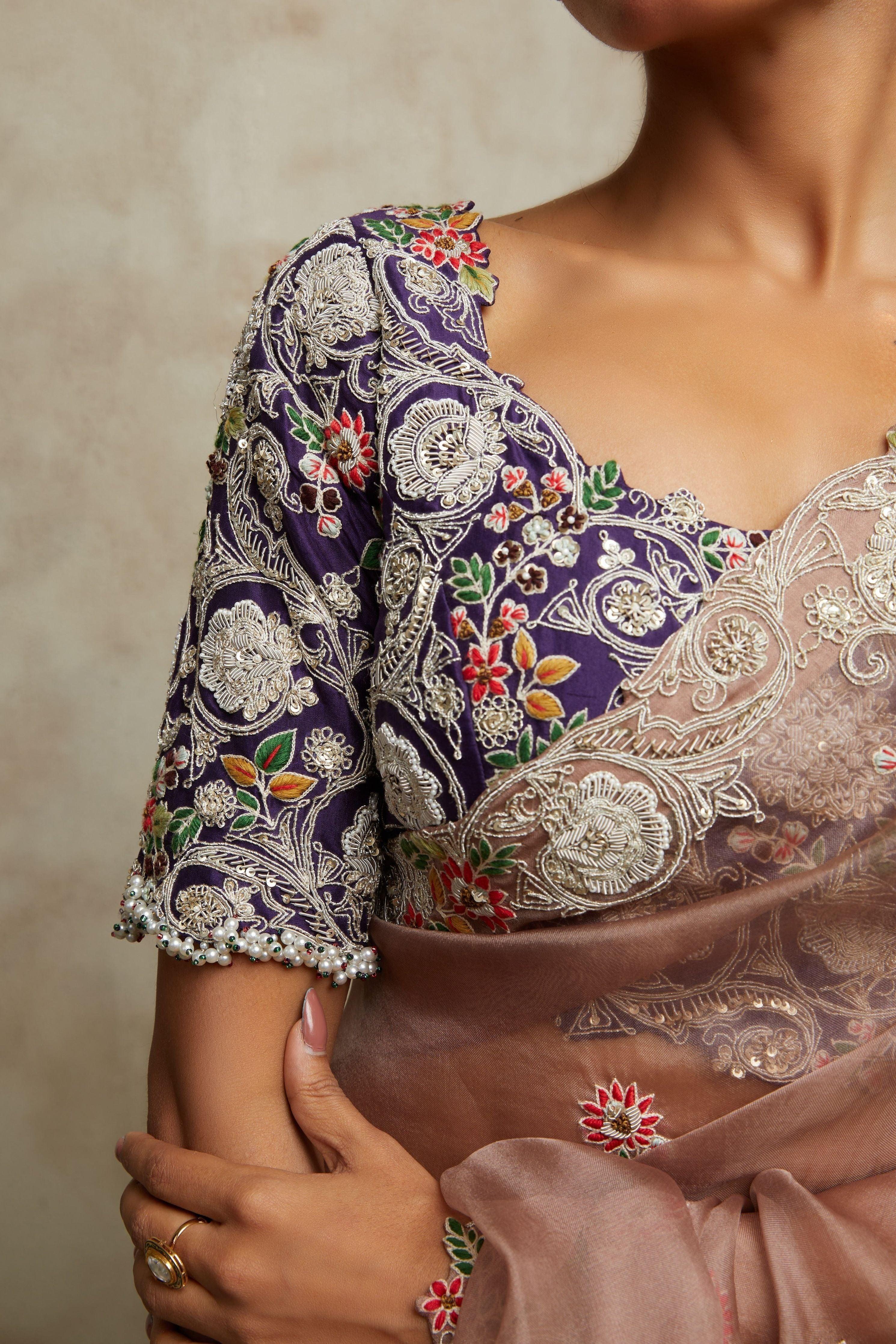 Amethyst Organza Saree With Silk Blouse - Mokshaa