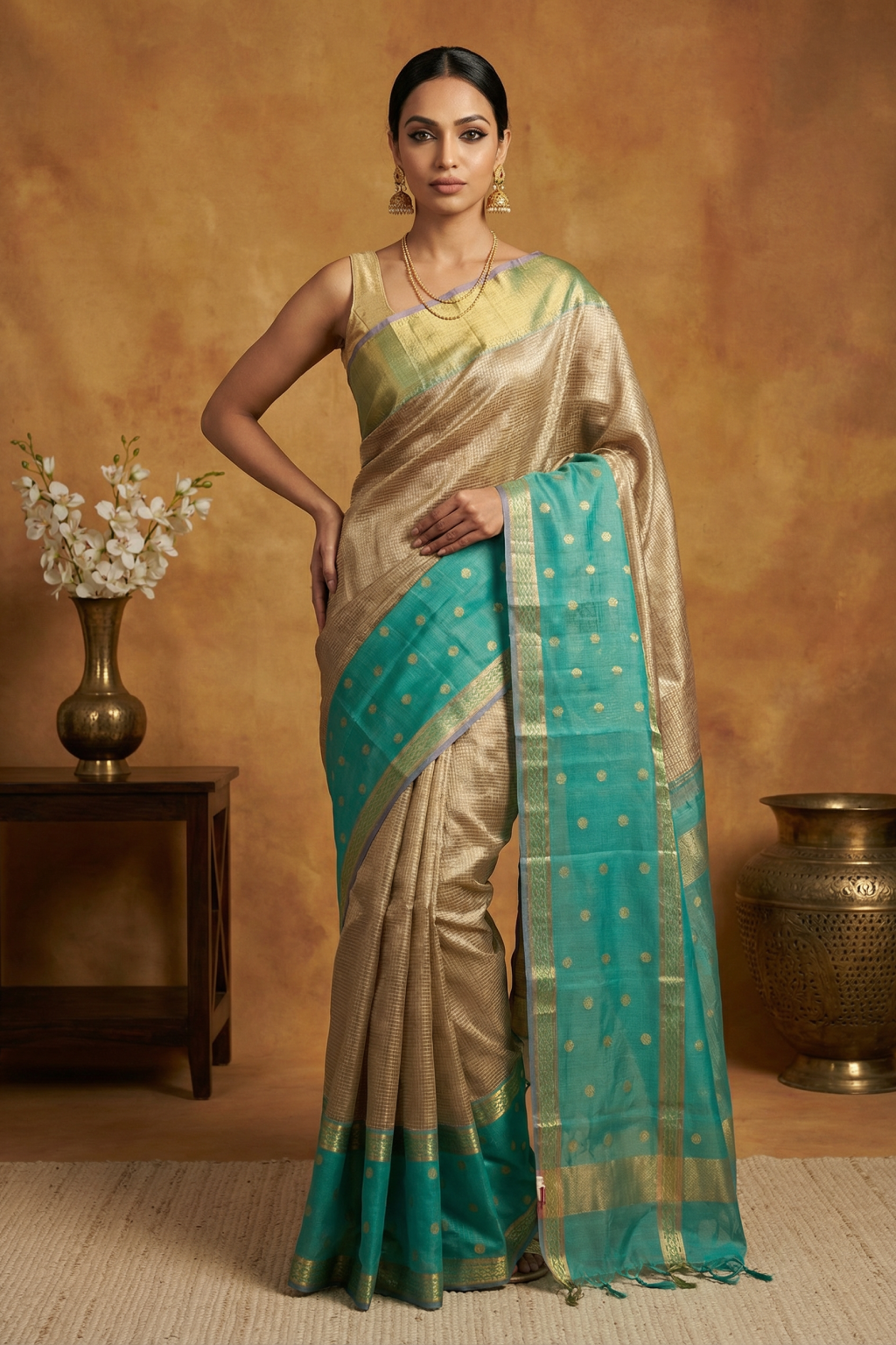 Silver Kanchivaram Kora Tissue Saree