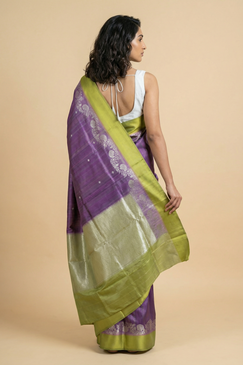Lavender Banarasi Chanderi Silk Saree with Zari Butti and Contrast Border