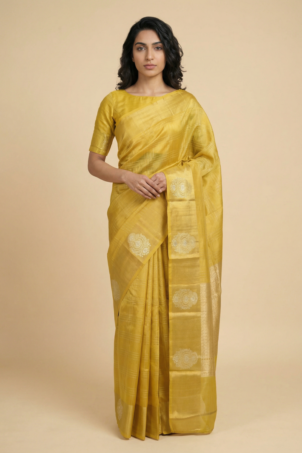 Mustard Chanderi Silk Banarasi Saree