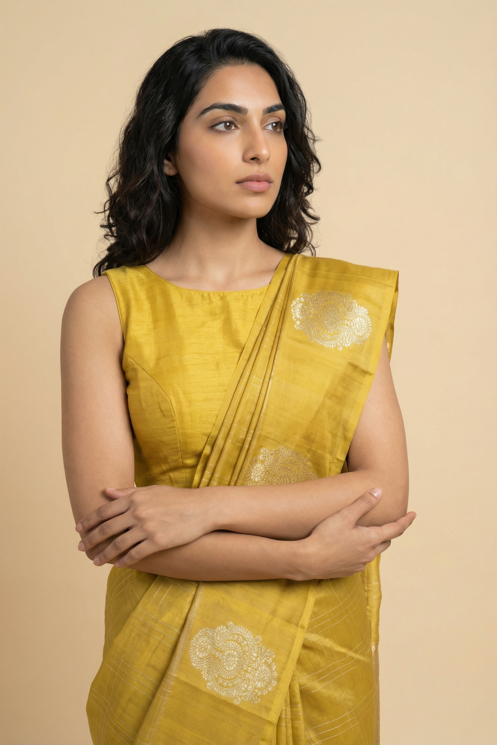 Mustard Chanderi Silk Banarasi Saree