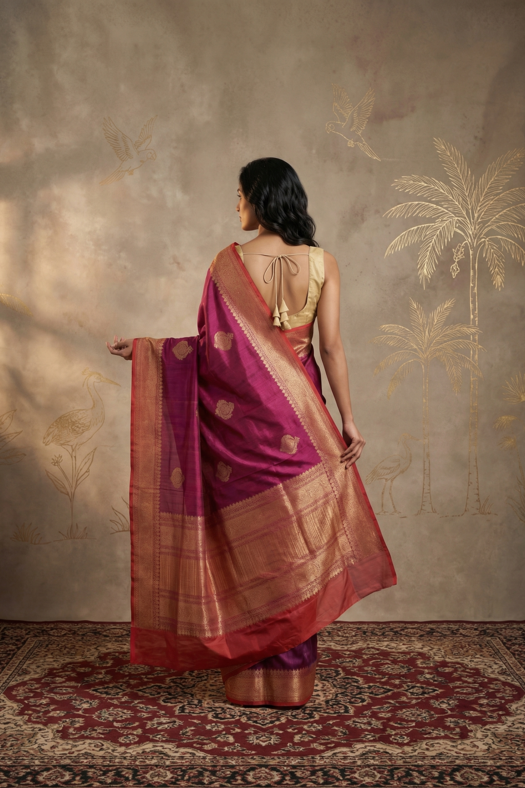Dual Tone Violet Pink Tussar Banarasi Silk Saree with Zari Butta