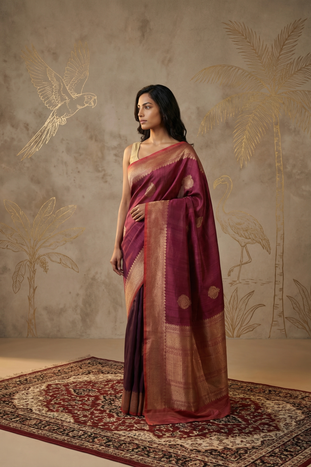 Dual Tone Violet Pink Tussar Banarasi Silk Saree with Zari Butta