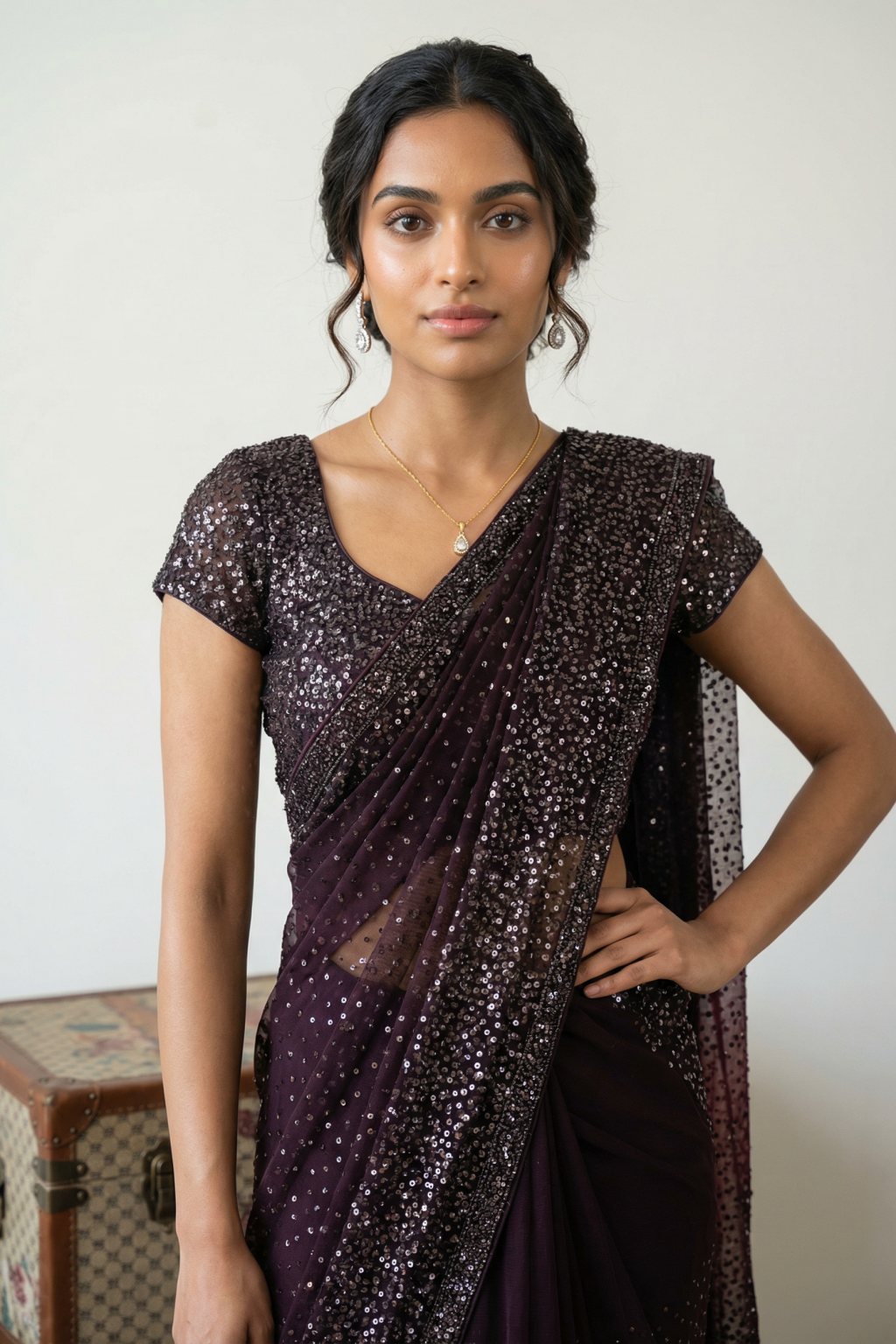 Dark Purple Net Saree