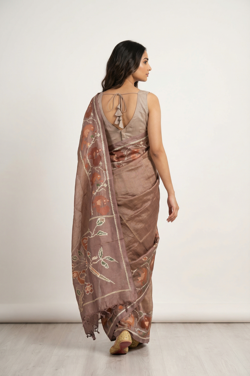 Dusty Pink Tussar Silk Saree
