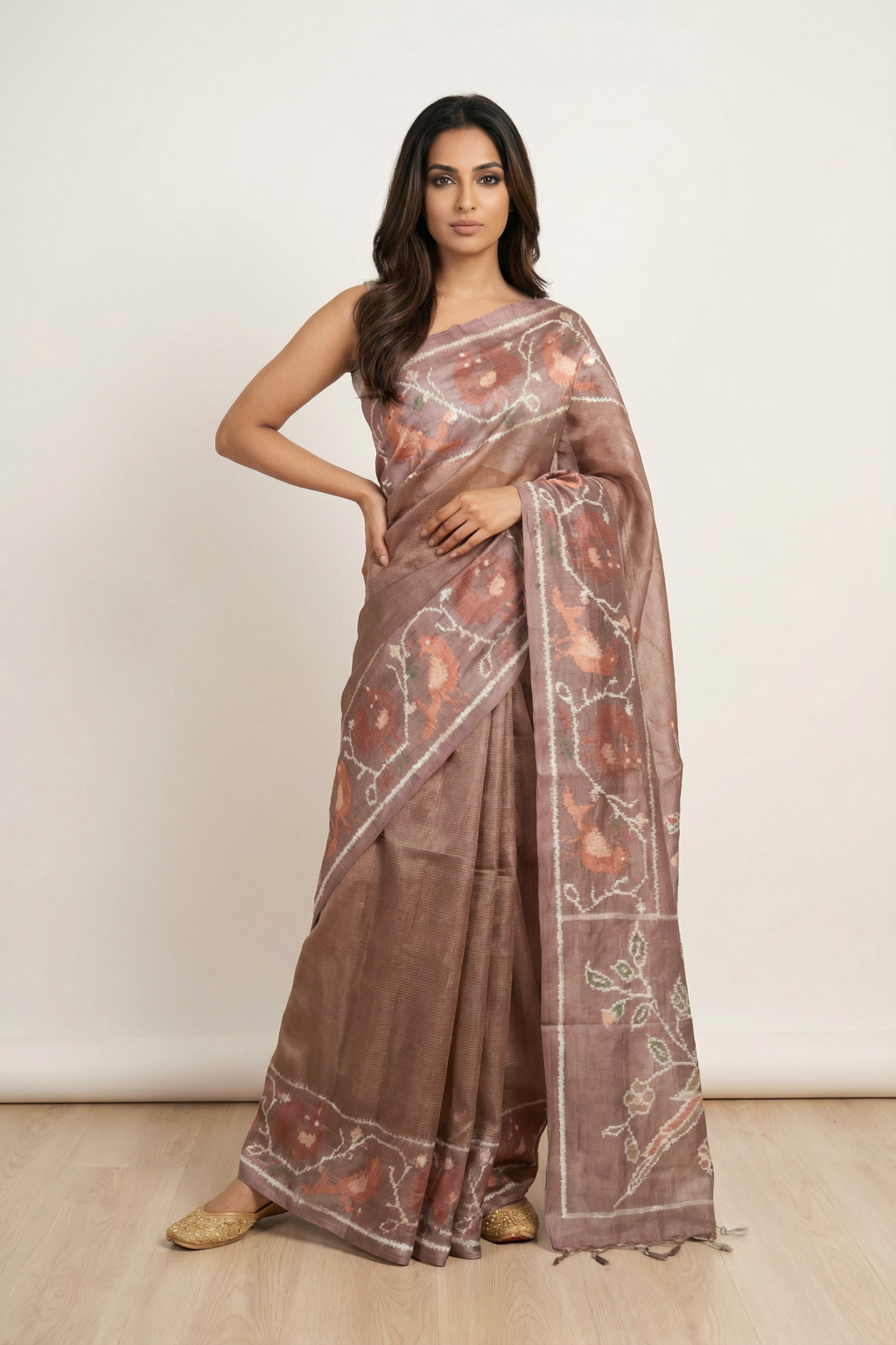 Dusty Pink Tussar Silk Saree