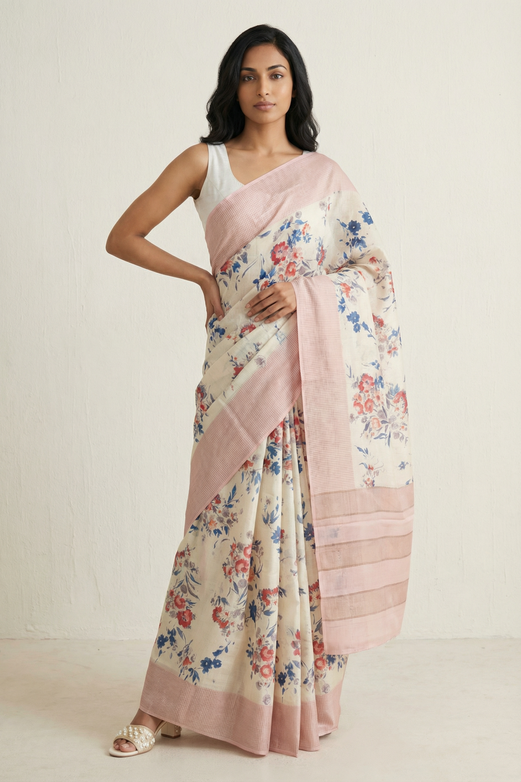 Off White Tussar Silk Saree