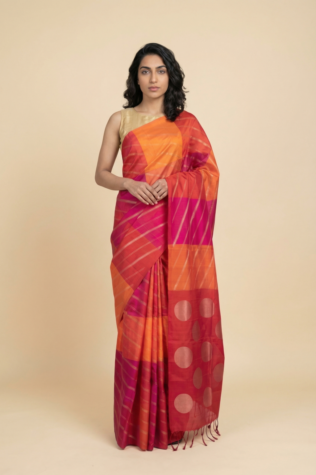 Multicolor Soft Silk Saree with Zari Stripes
