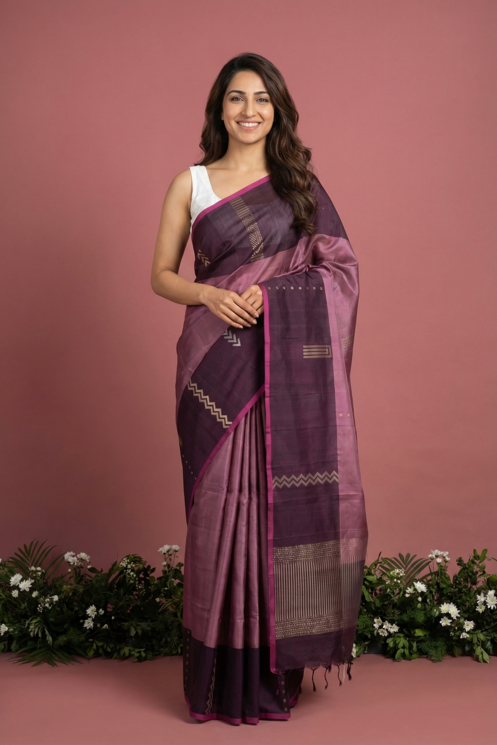 Dust Pink Soft Silk Saree with Fancy Butta & Contrast Border