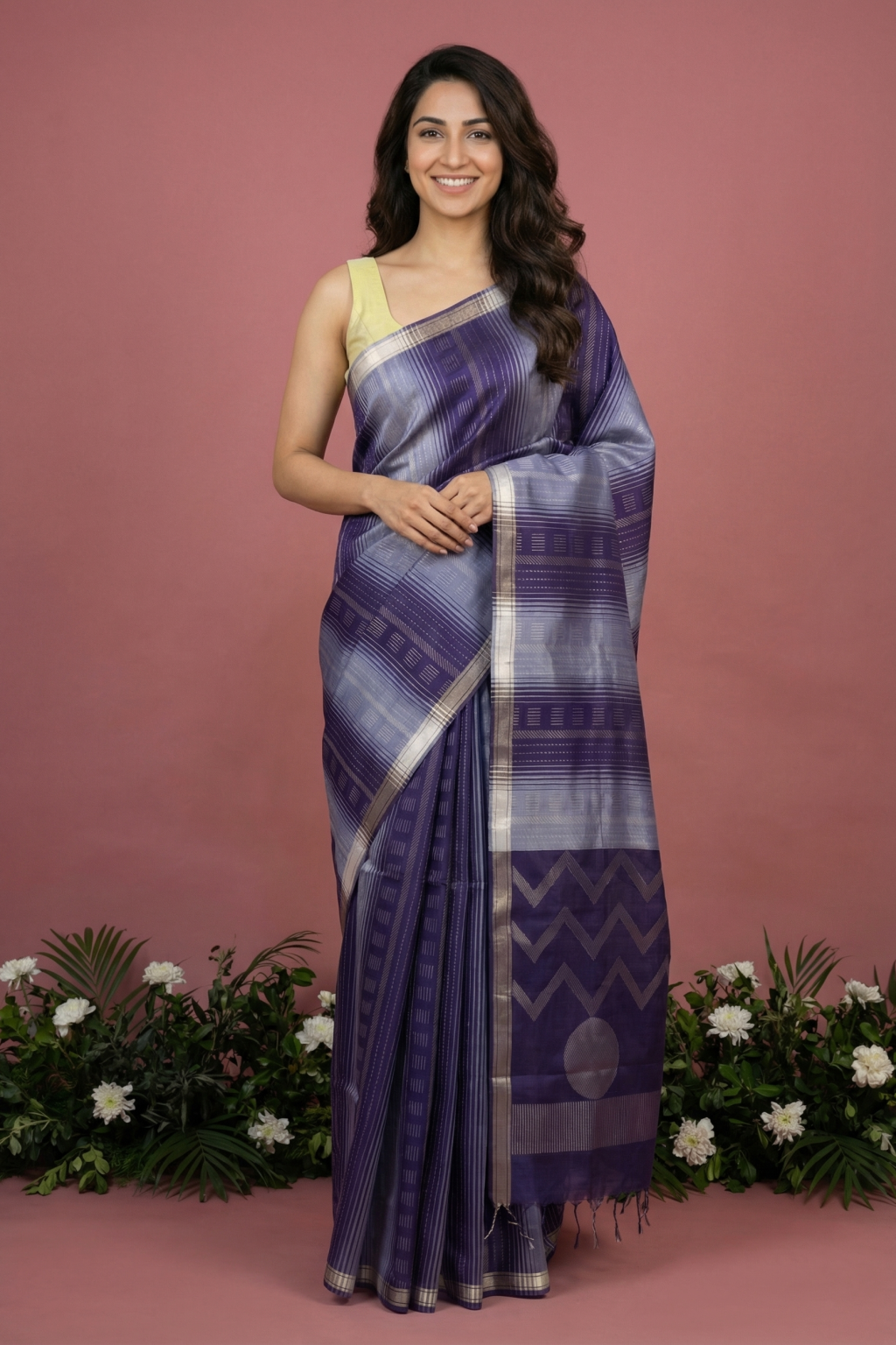 Purple Soft Silk Saree with Fancy Zari Weaving