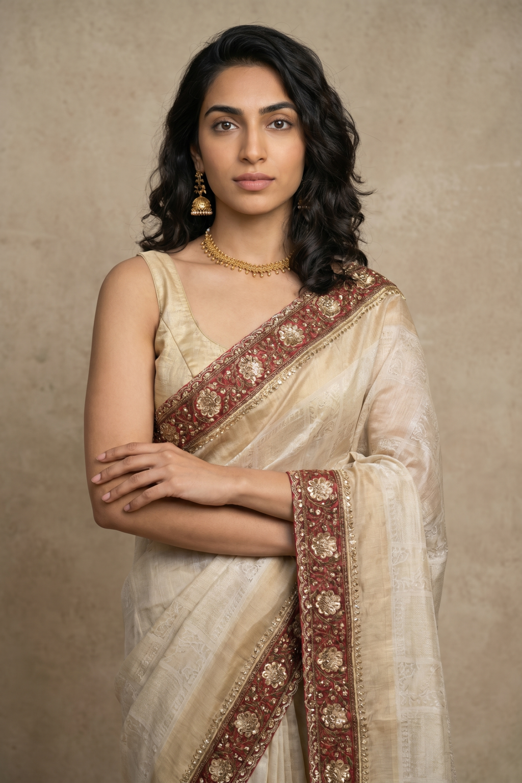 Ivory Banarasi Georgette Saree