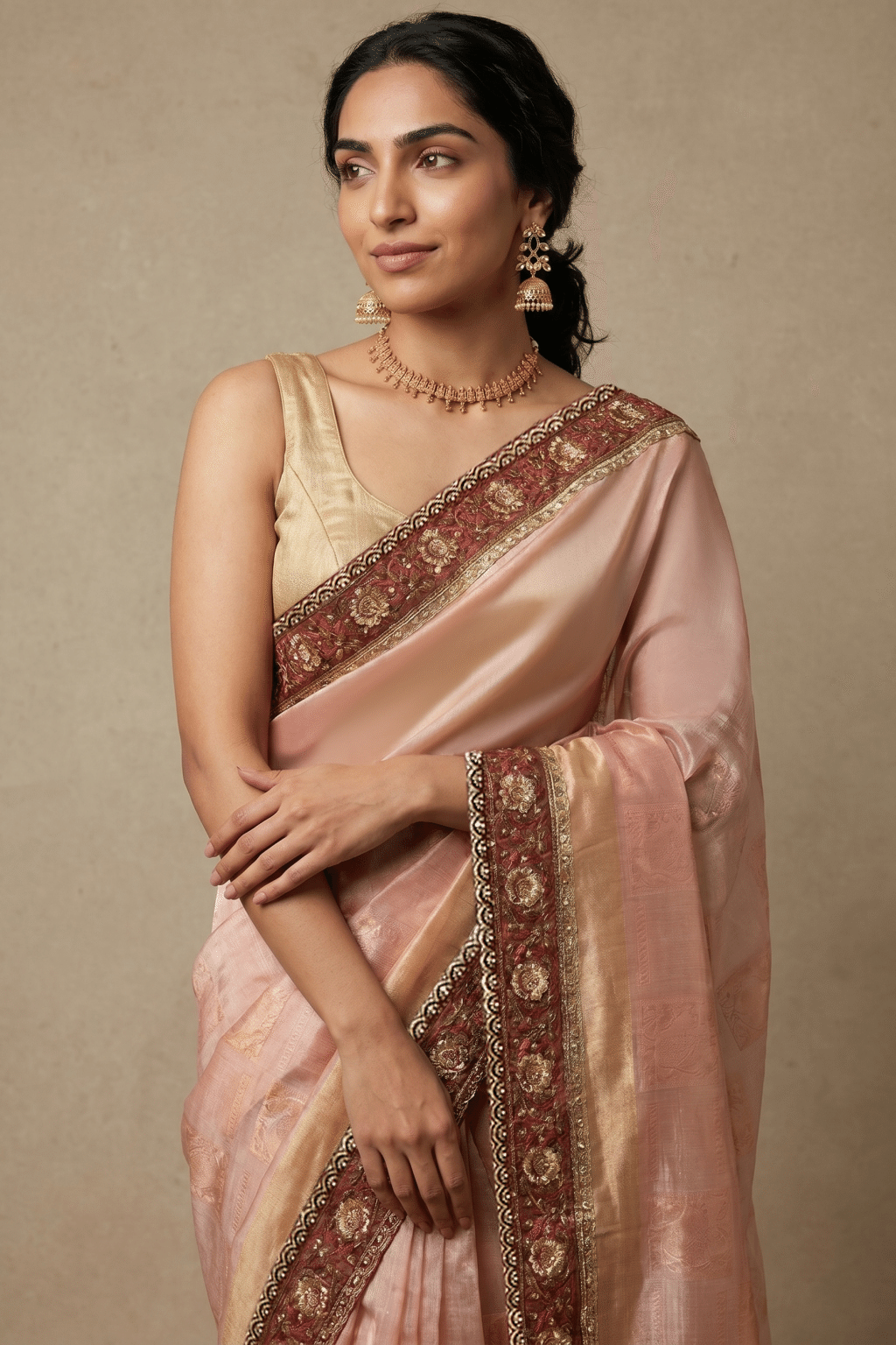 Peach Banaras Handloom Tissue Saree