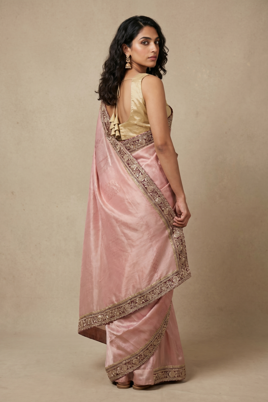 Peach Banaras Handloom Tissue Saree