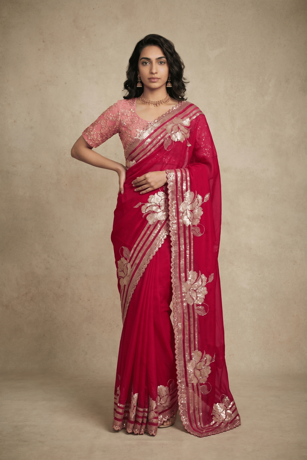 Rani Pink Crepe Saree
