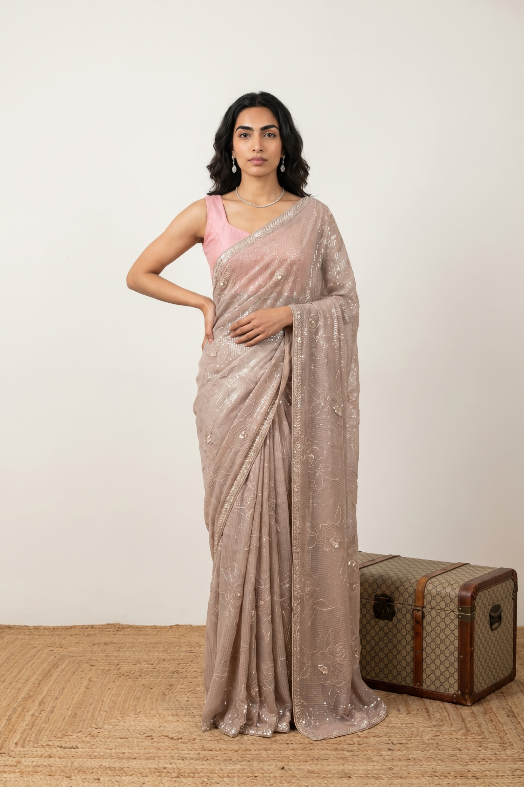 Onion Pink Georgette Saree