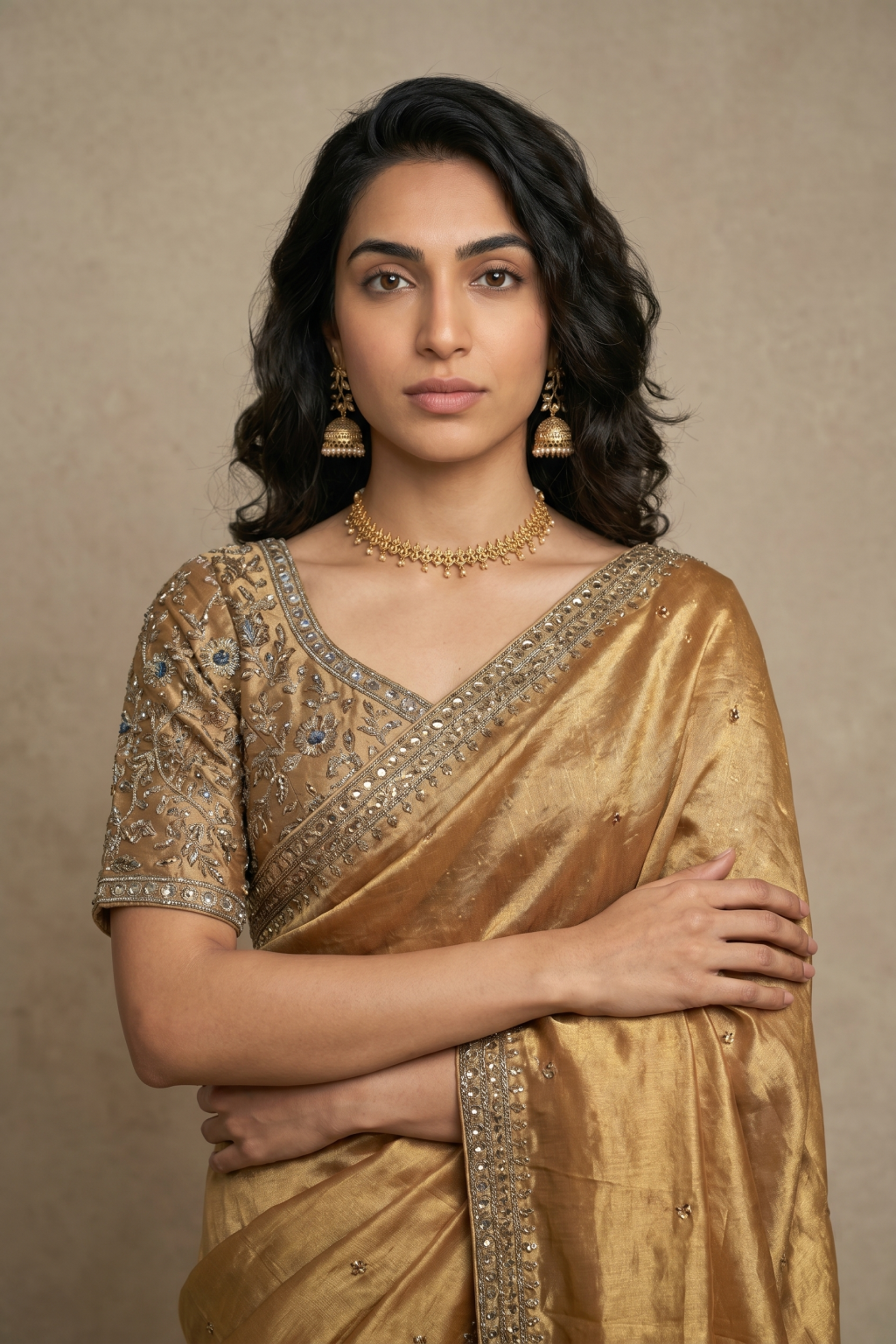 Mustard Gold Tissue Organza Saree