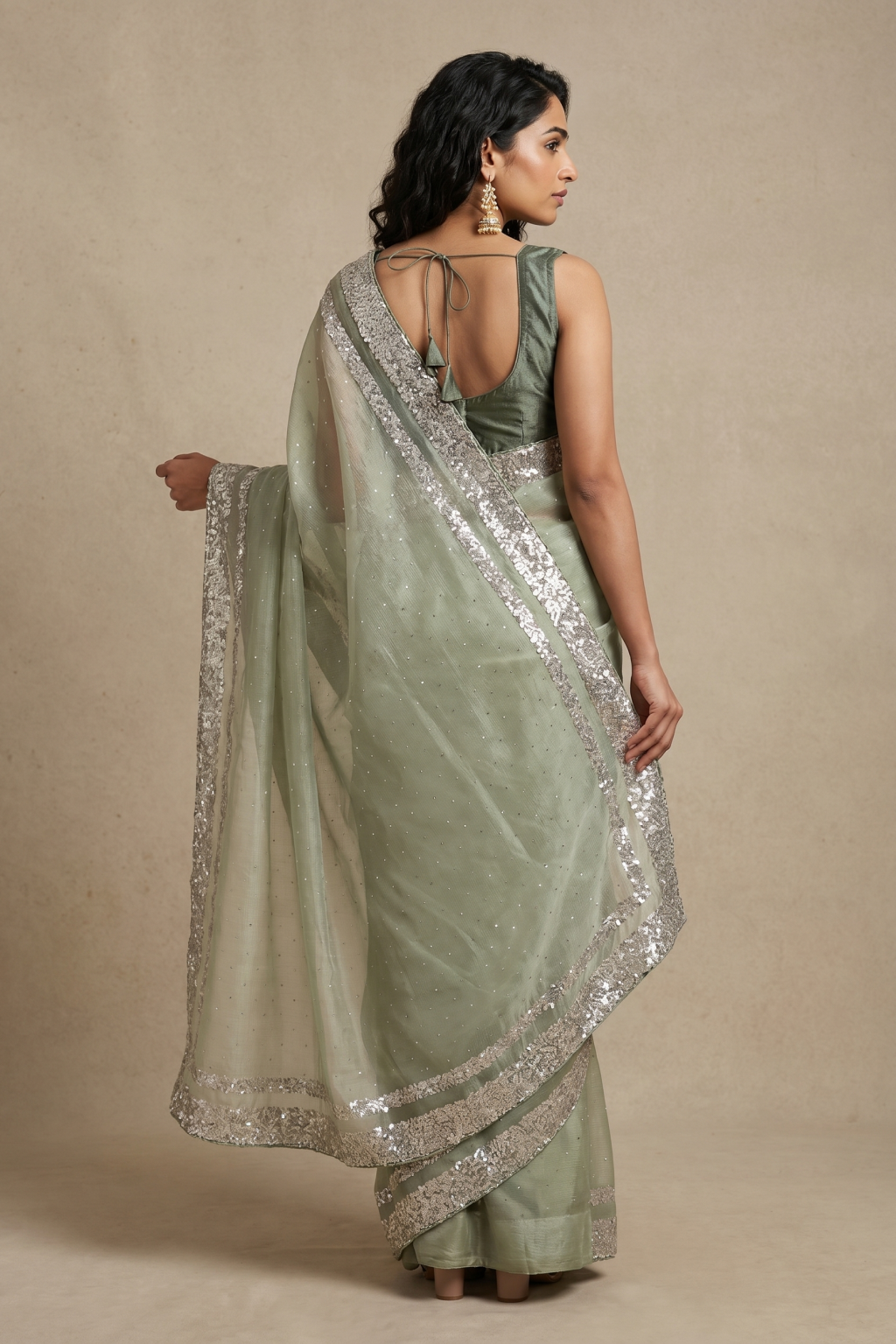 Pista Green Crush Tissue Saree