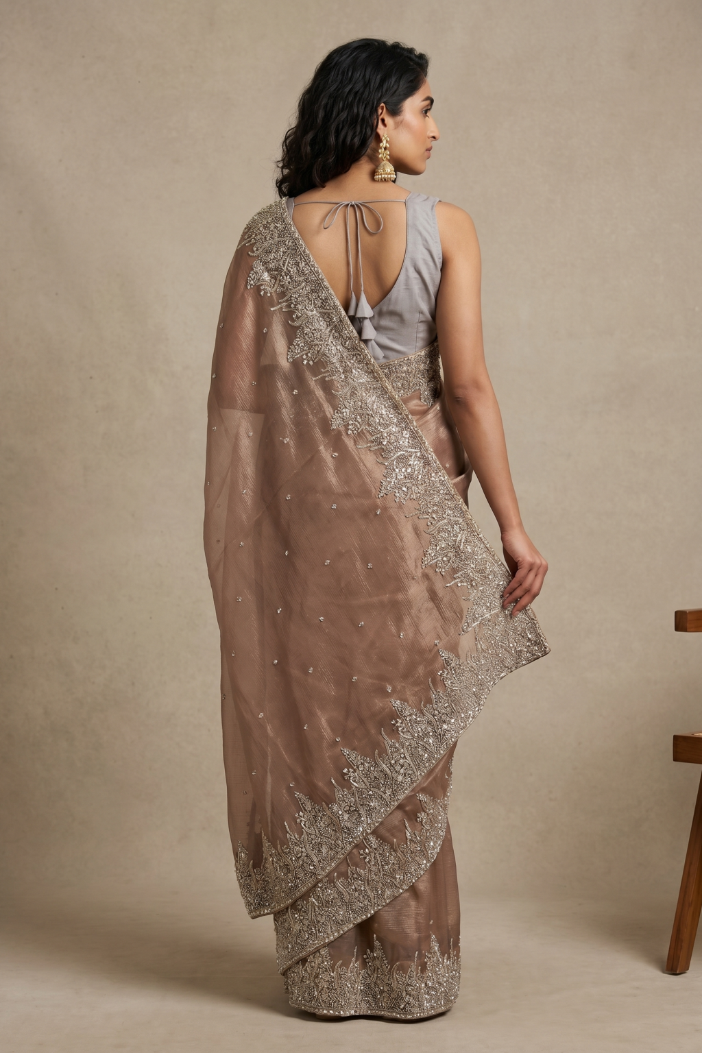 Onion Pink Crush Tissue Saree