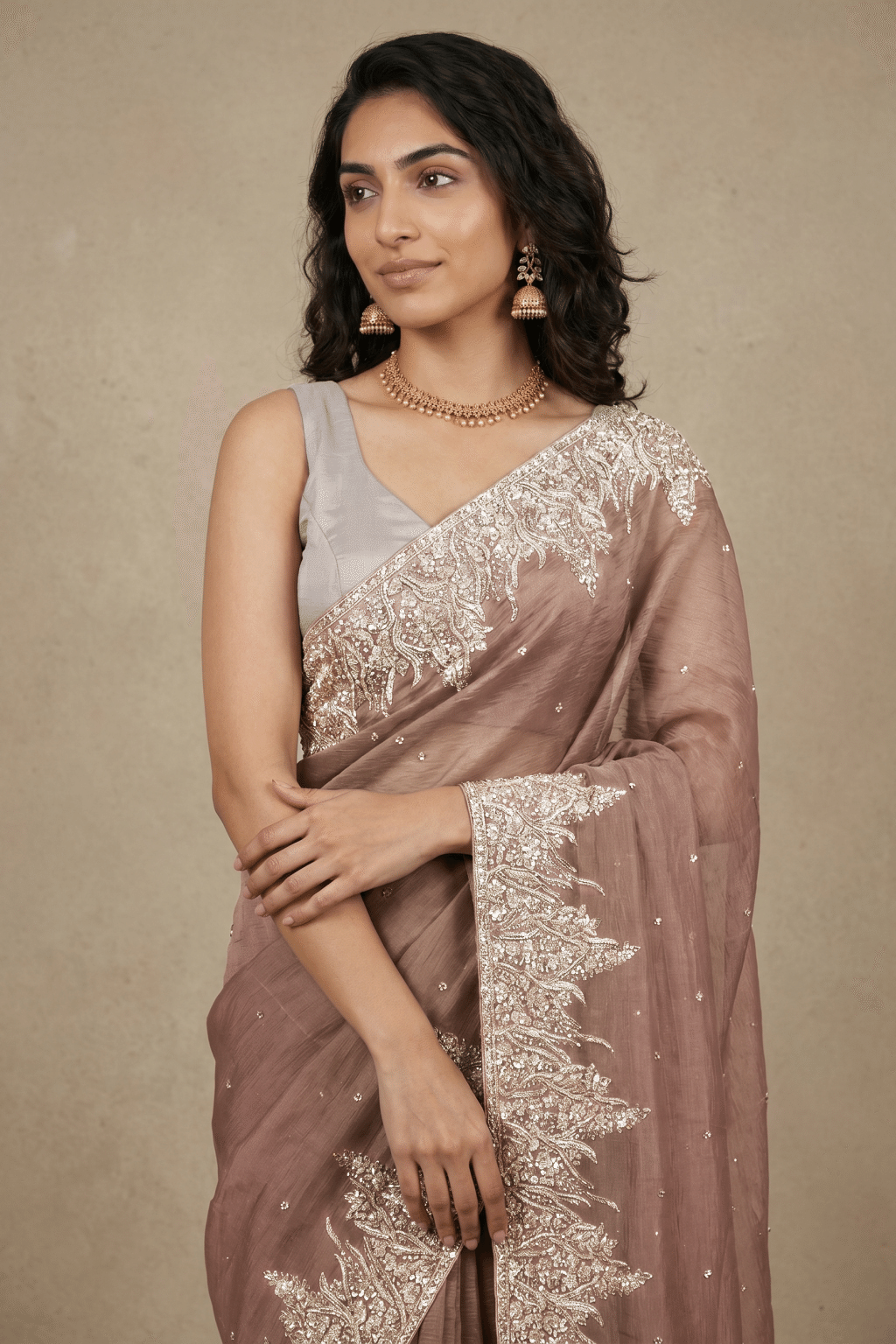 Onion Pink Crush Tissue Saree