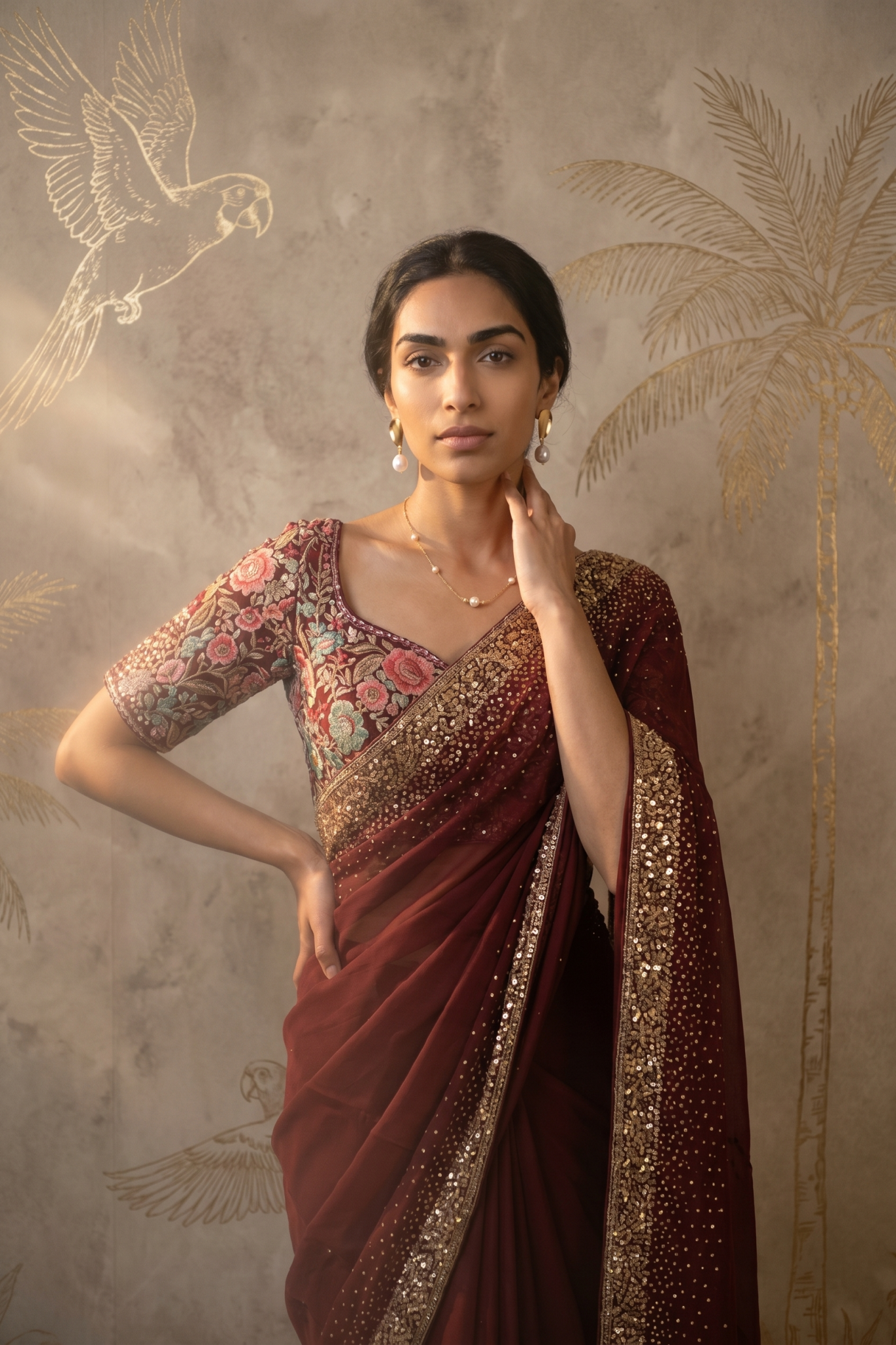 Maroon Satin Saree