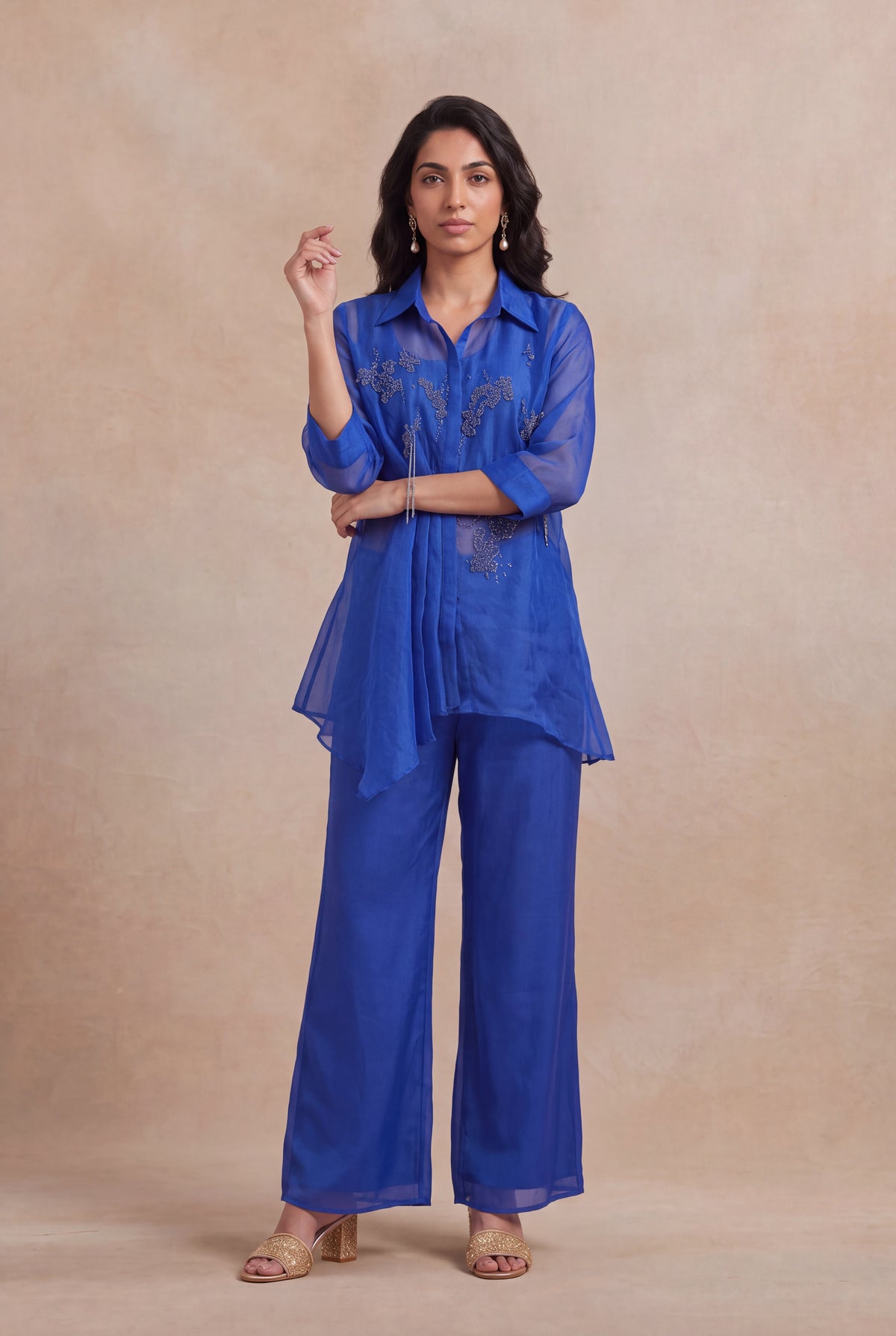 Royal Blue Organza Co-ord Set - Mokshaa