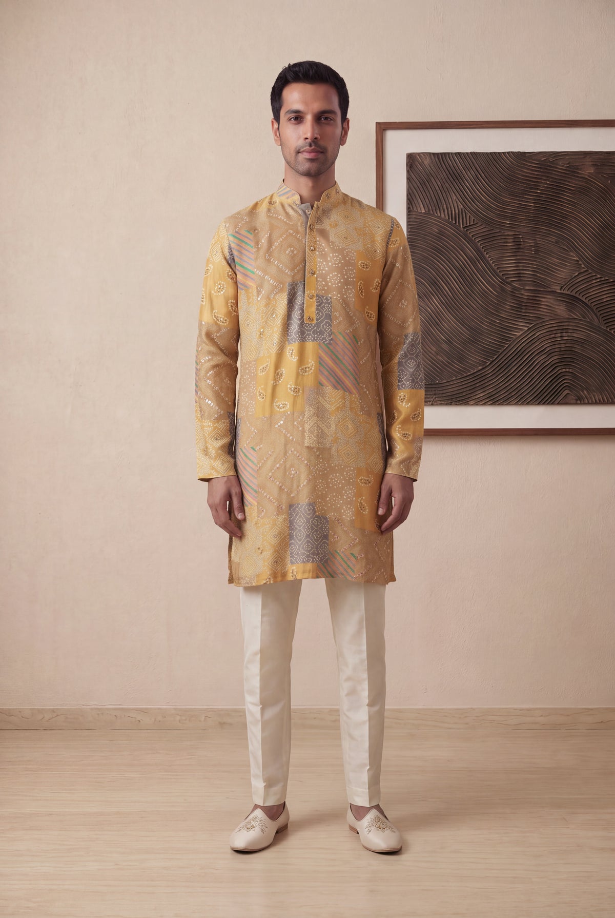 Mustard Yellow Chanderi Silk Kurta Set - Mokshaa