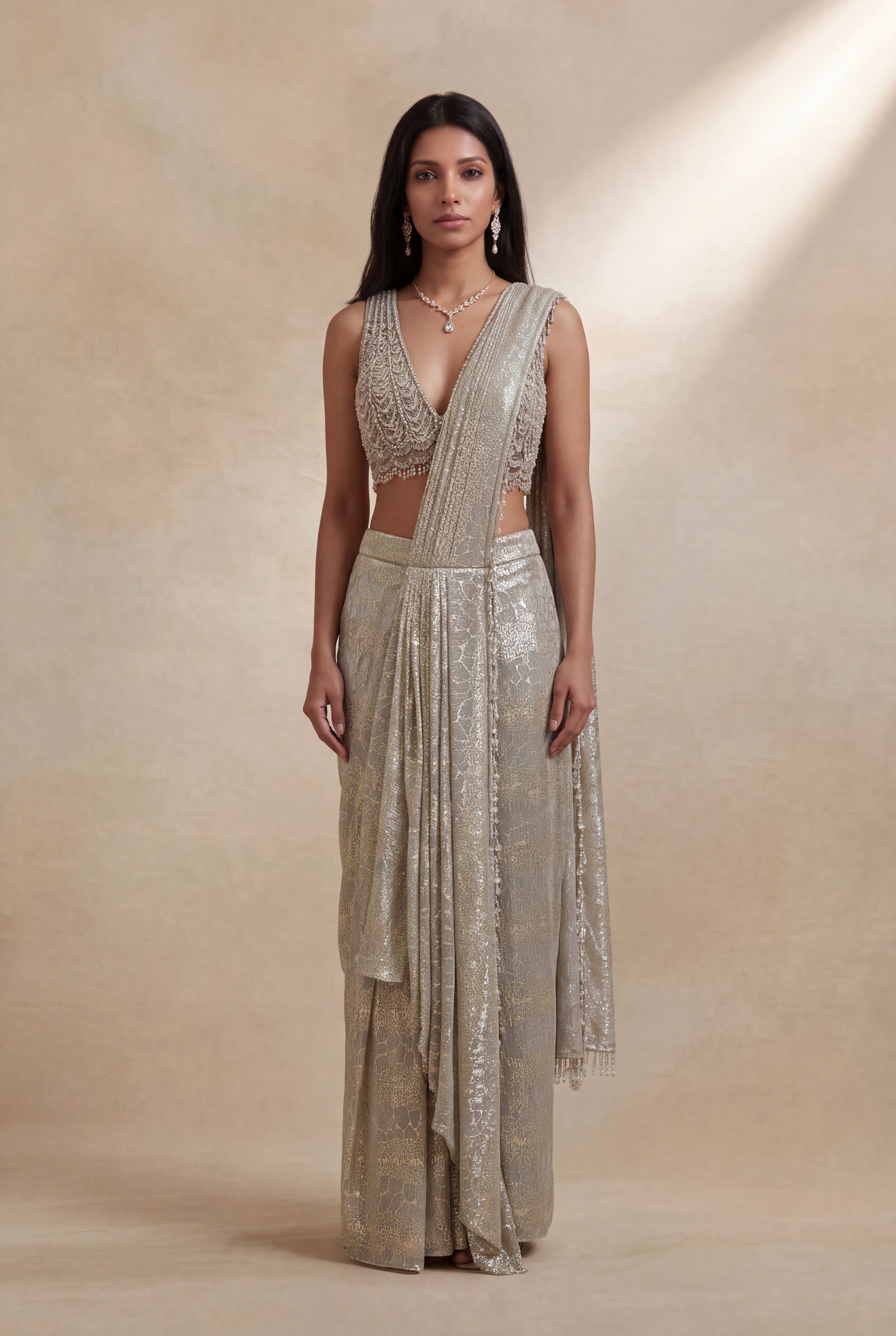 Gold Soft Net Drape Saree