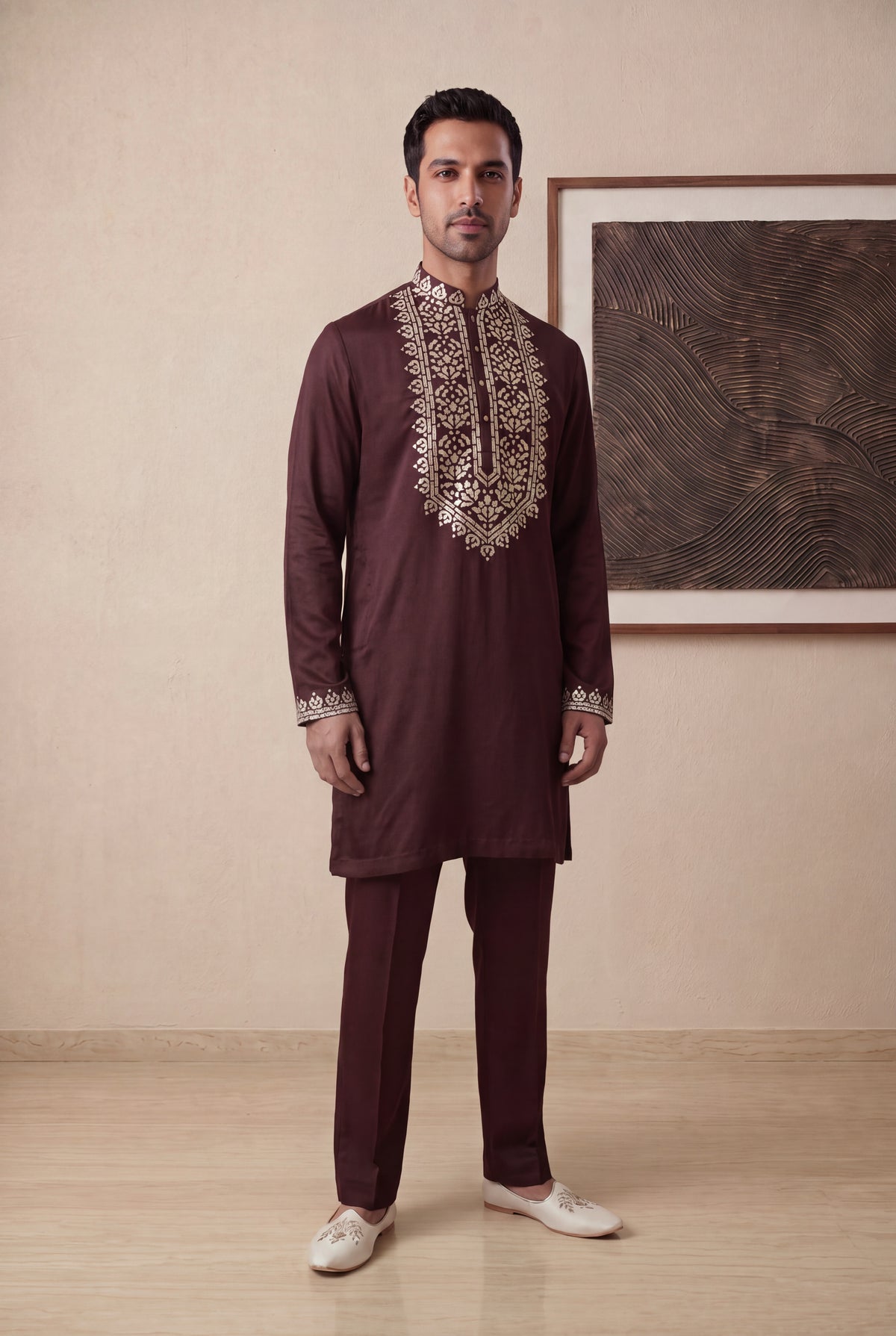 Maroon Nysa Silk Kurta Pant Set - Mokshaa