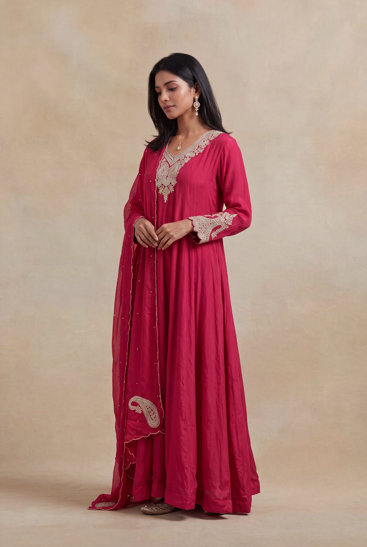 Rani Pink Georgette Anarkali - Mokshaa