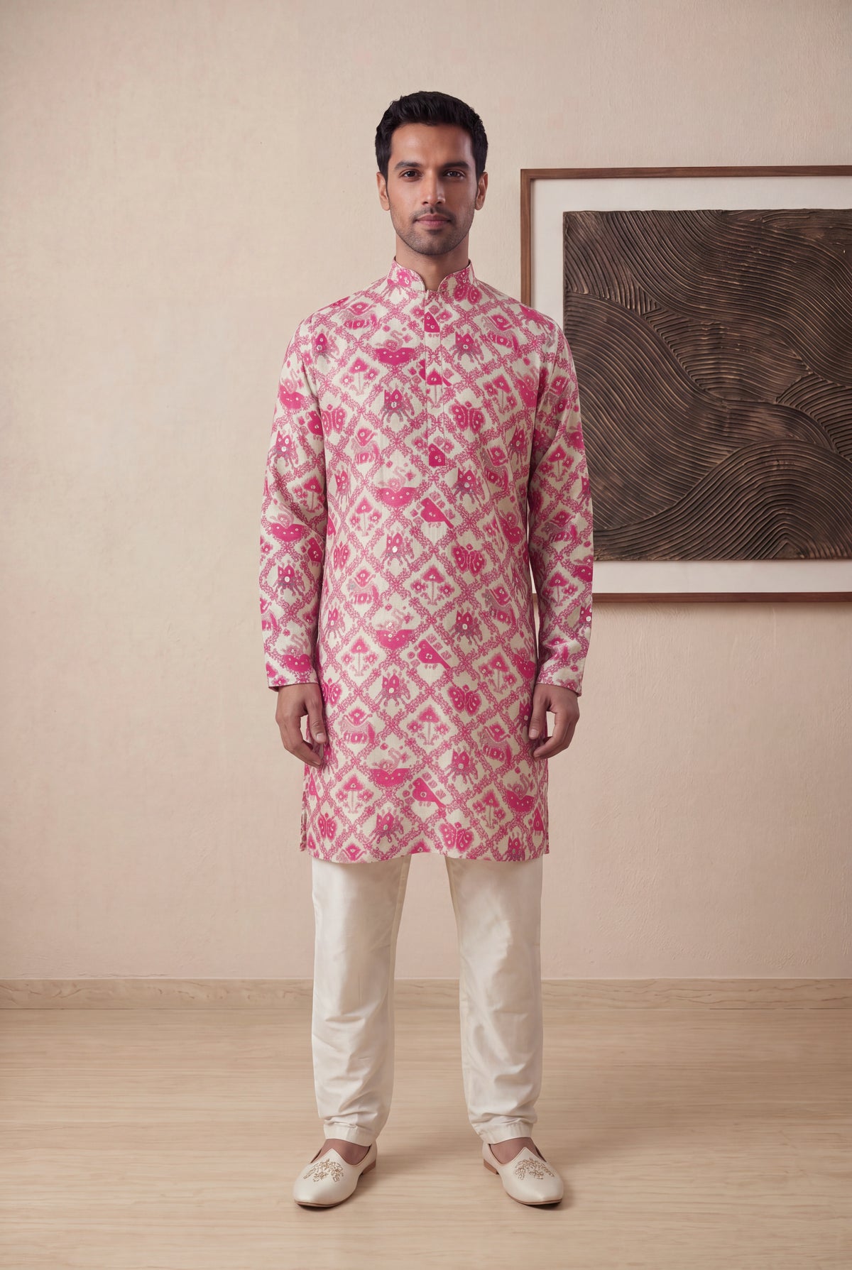 Pink Chanderi Silk Kurta Pant Set - Mokshaa