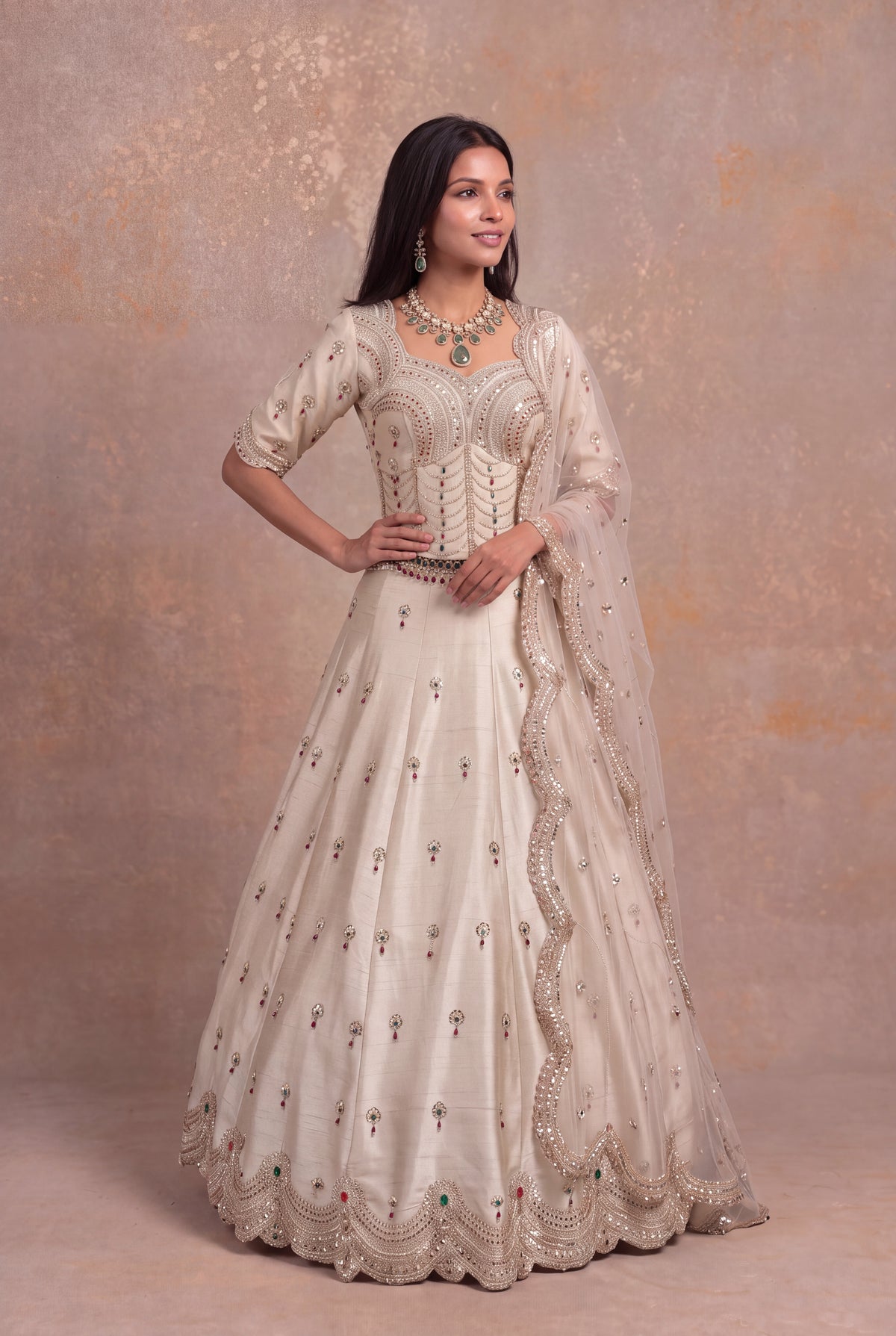 Ivory Raw Silk Lehenga Corset - Mokshaa