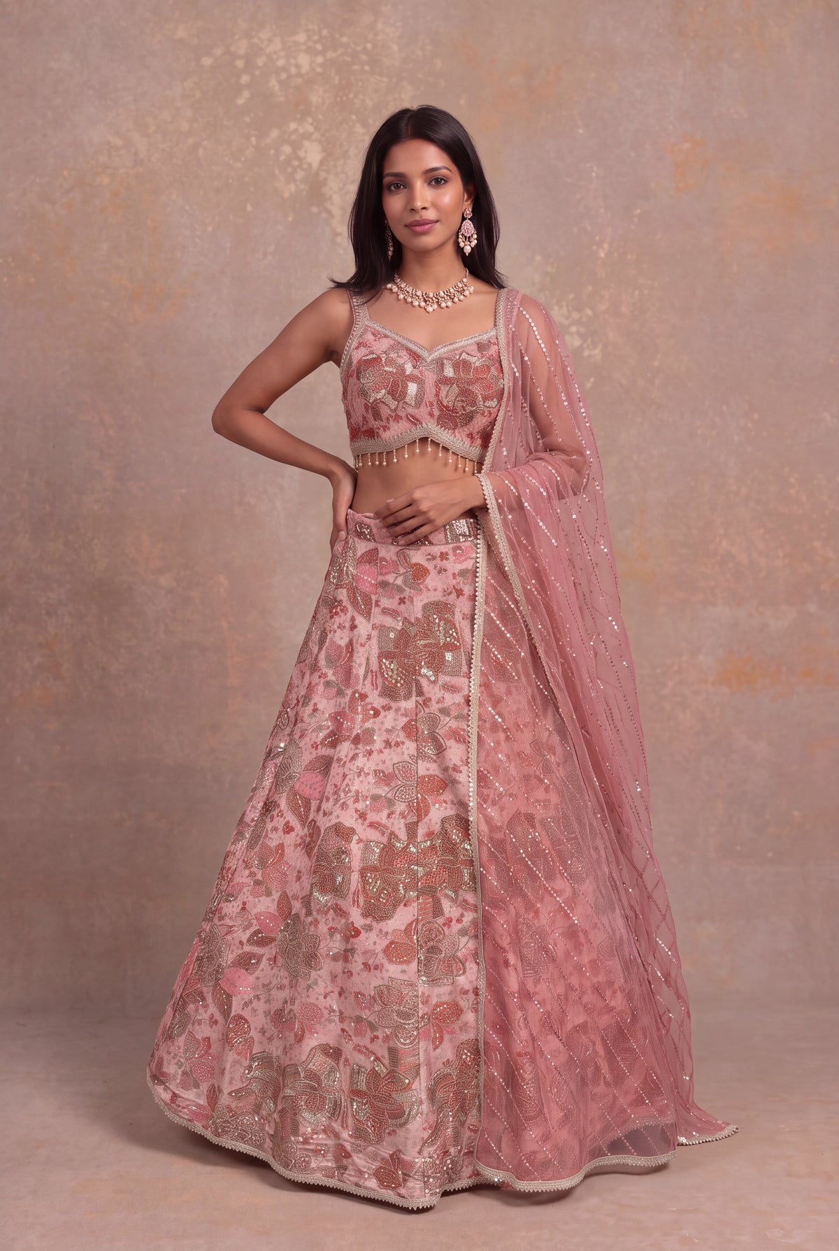 Blush Pink Tissue Lehenga - Mokshaa
