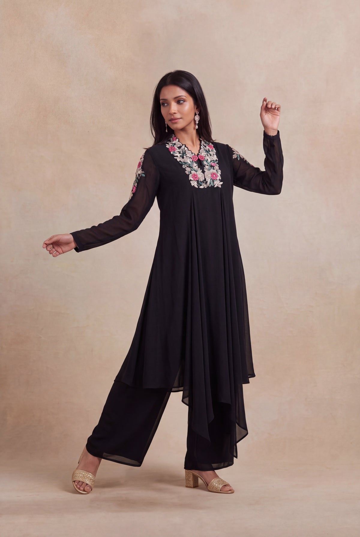 Black Georgette Indo-Western Set - Mokshaa