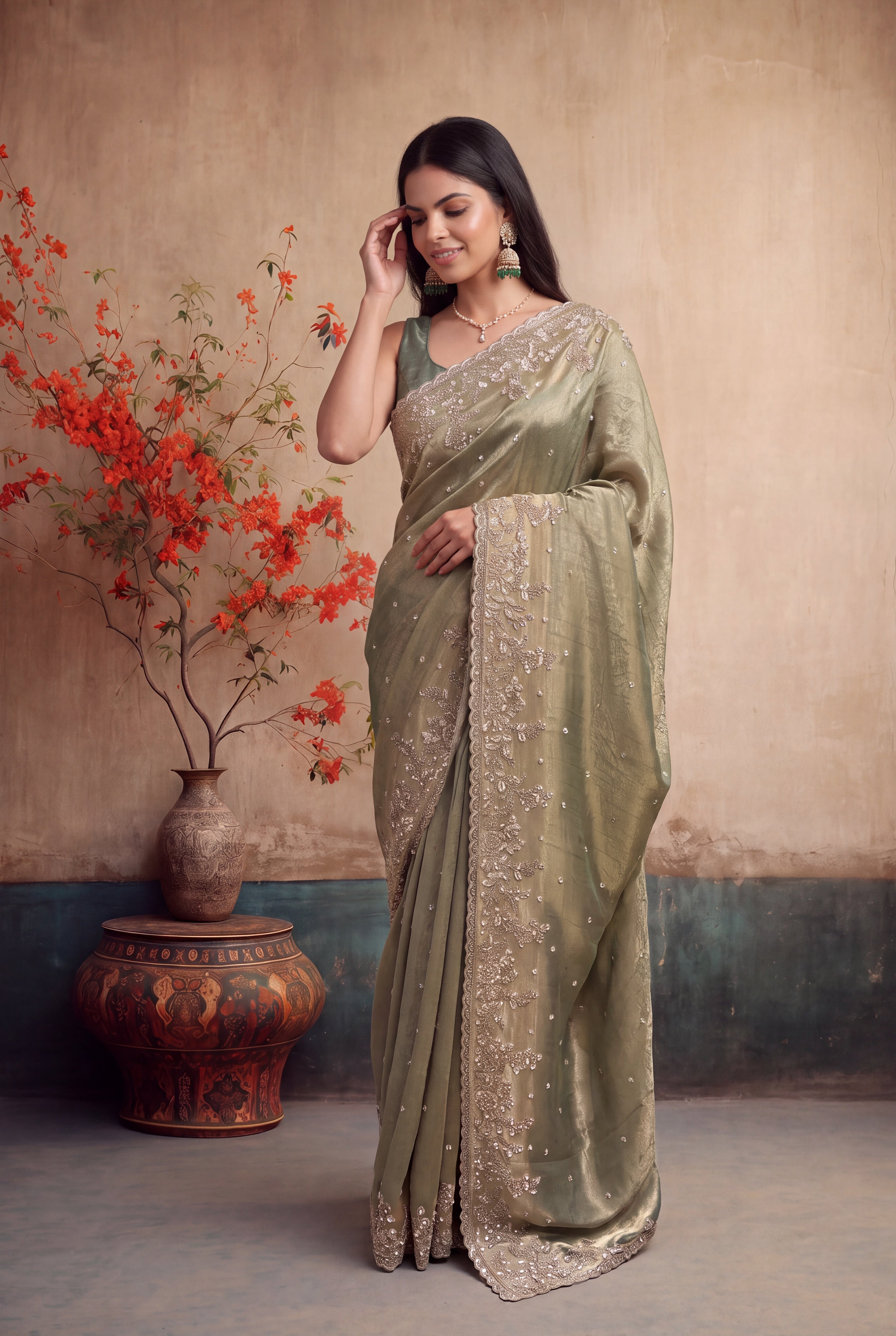 Light Green Embellished Fancy Saree