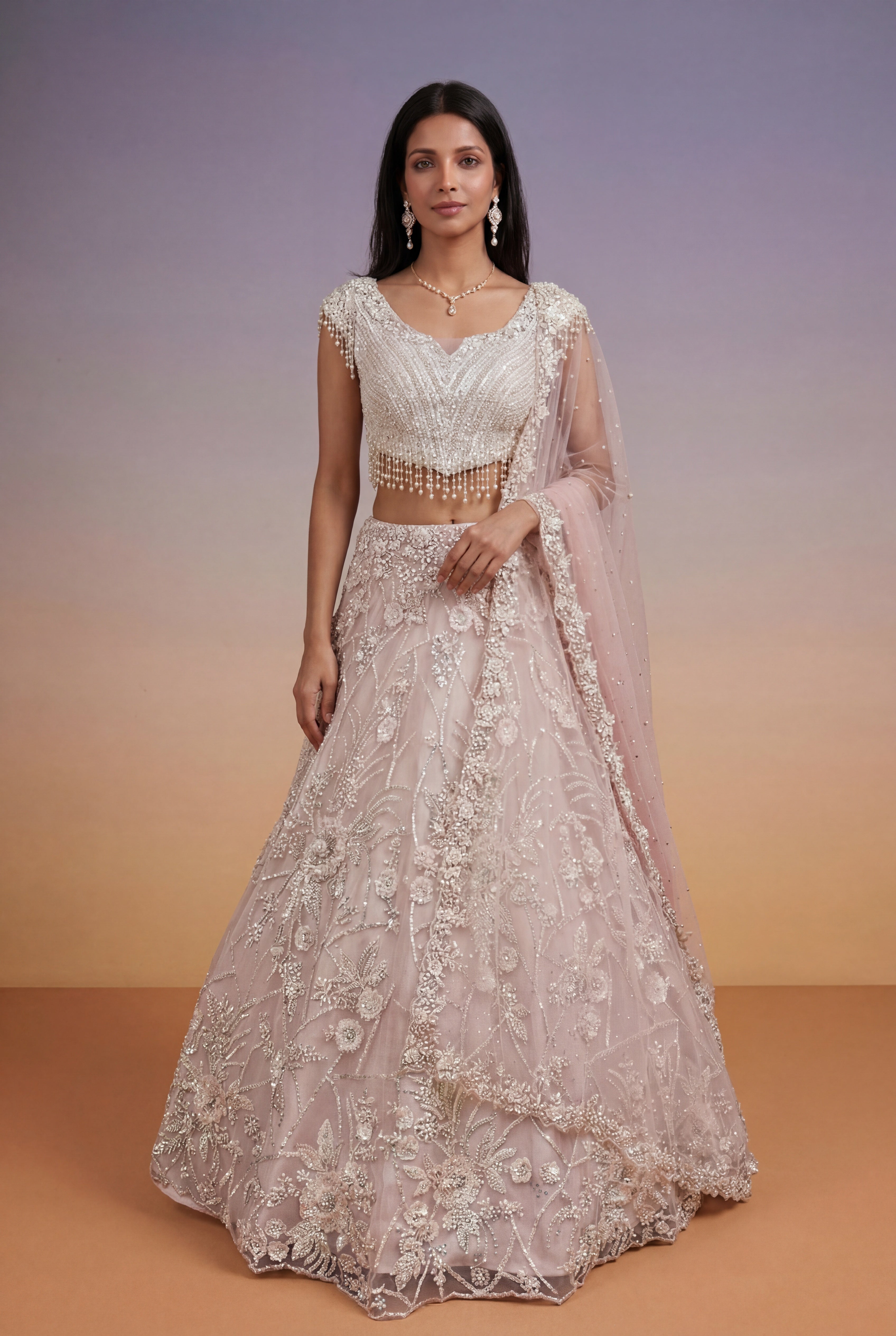 Baby Pink Soft Net Lehenga