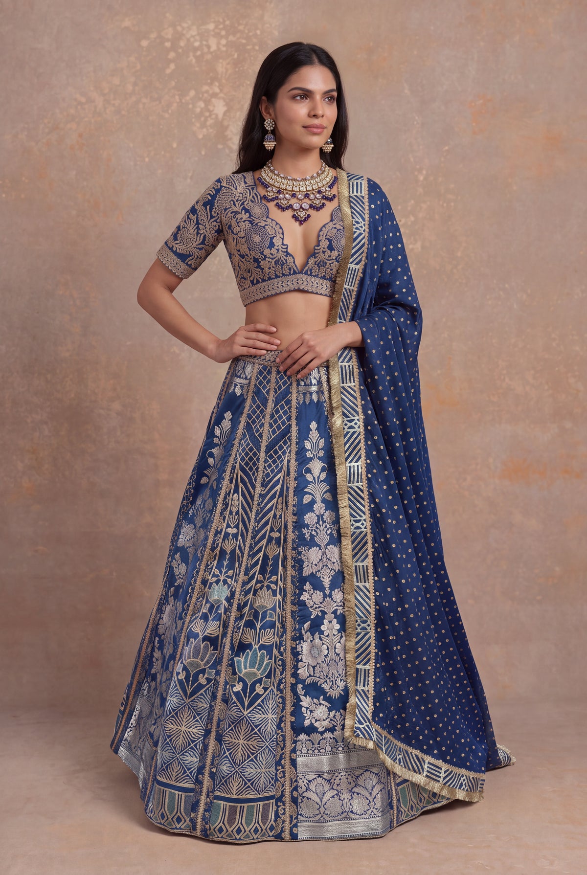 Royal Blue Banarasi Lehenga - Mokshaa
