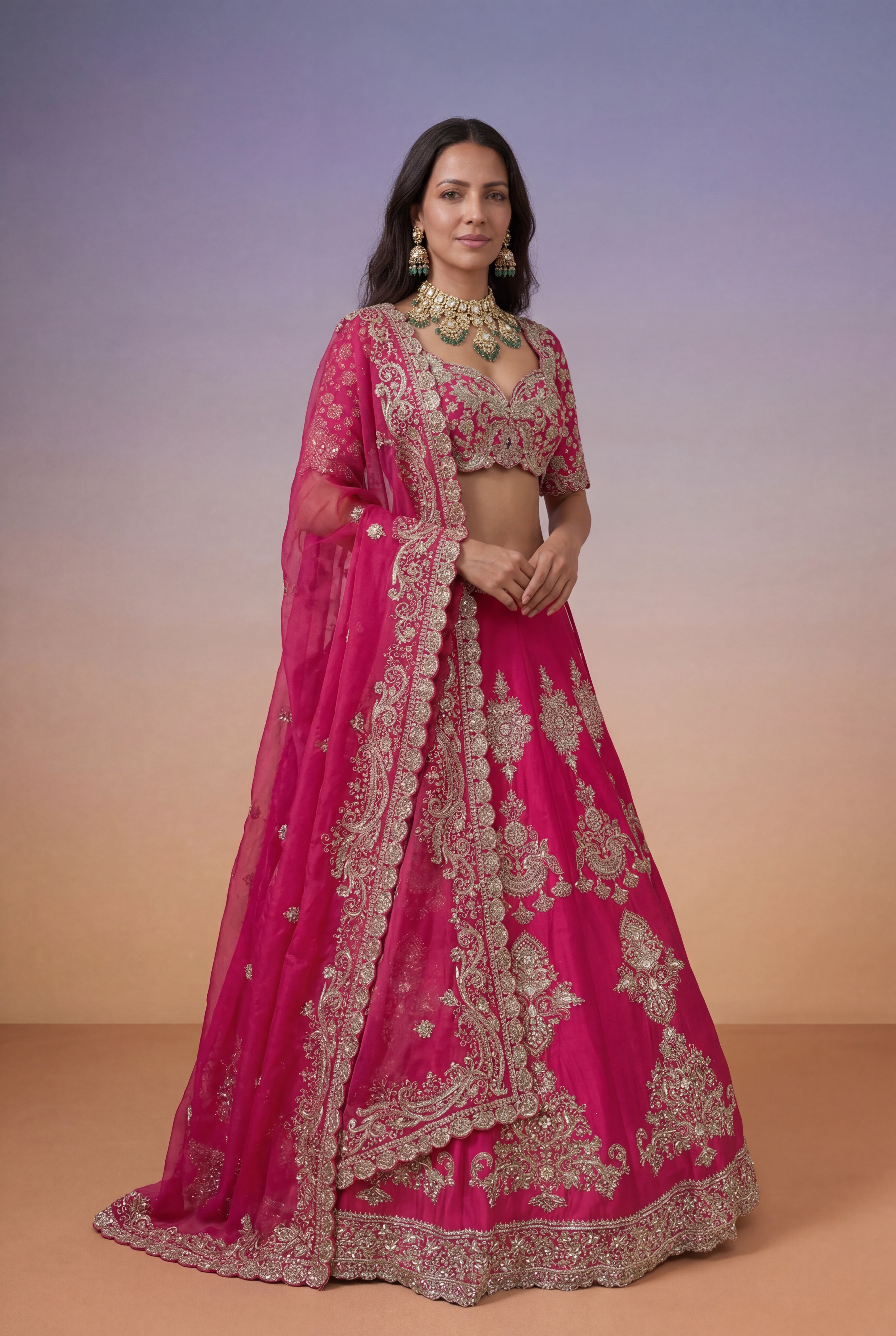 Rani Pink Raw Silk Bridal Lehenga