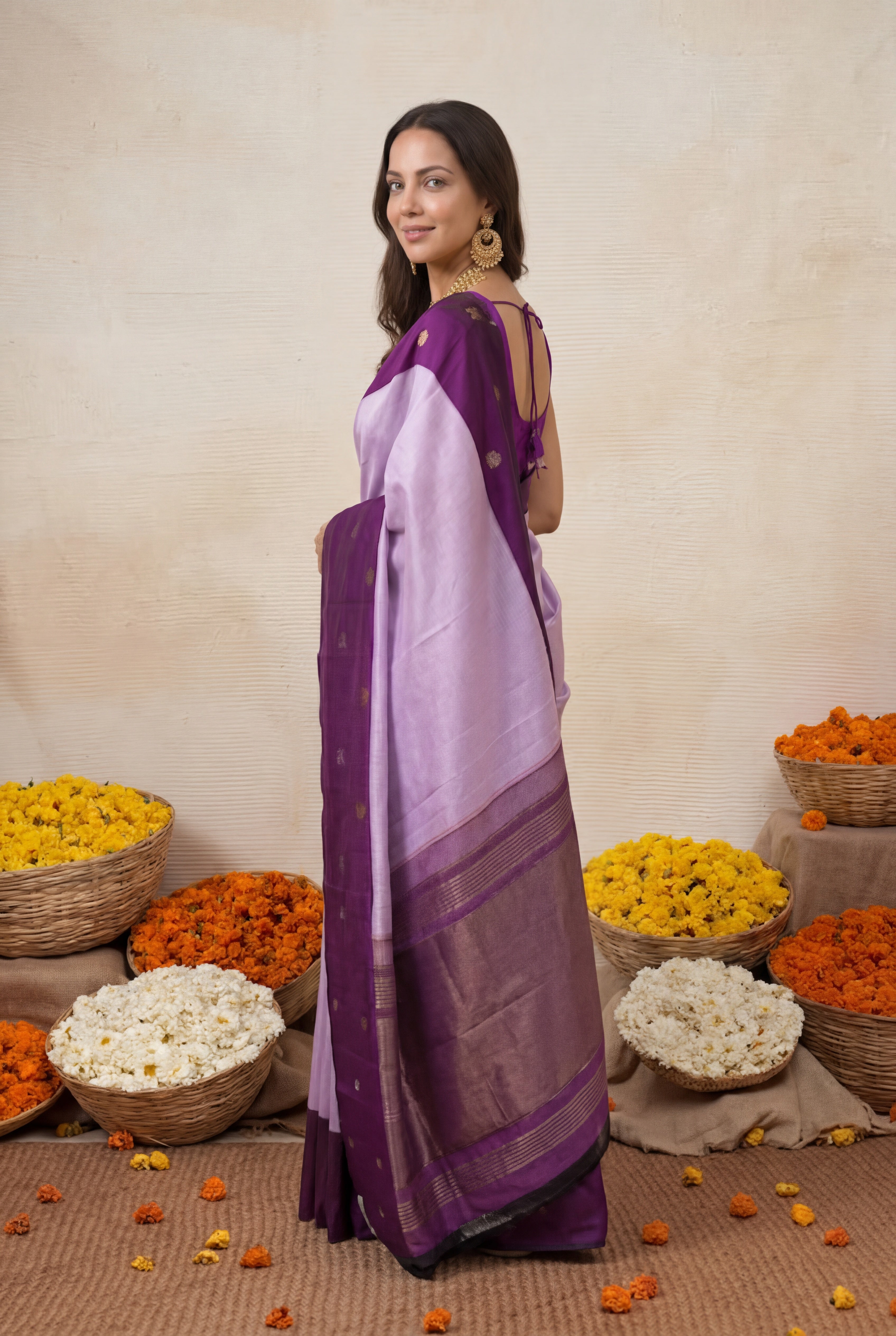 Lavender and Royal Purple Kanchivaram Silk Saree