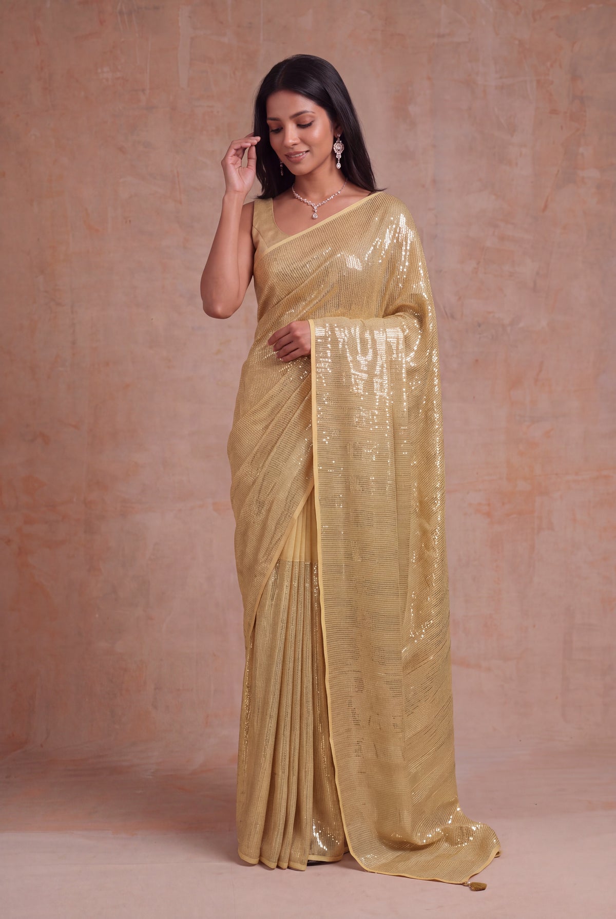 Yellow Georgette Saree - Mokshaa