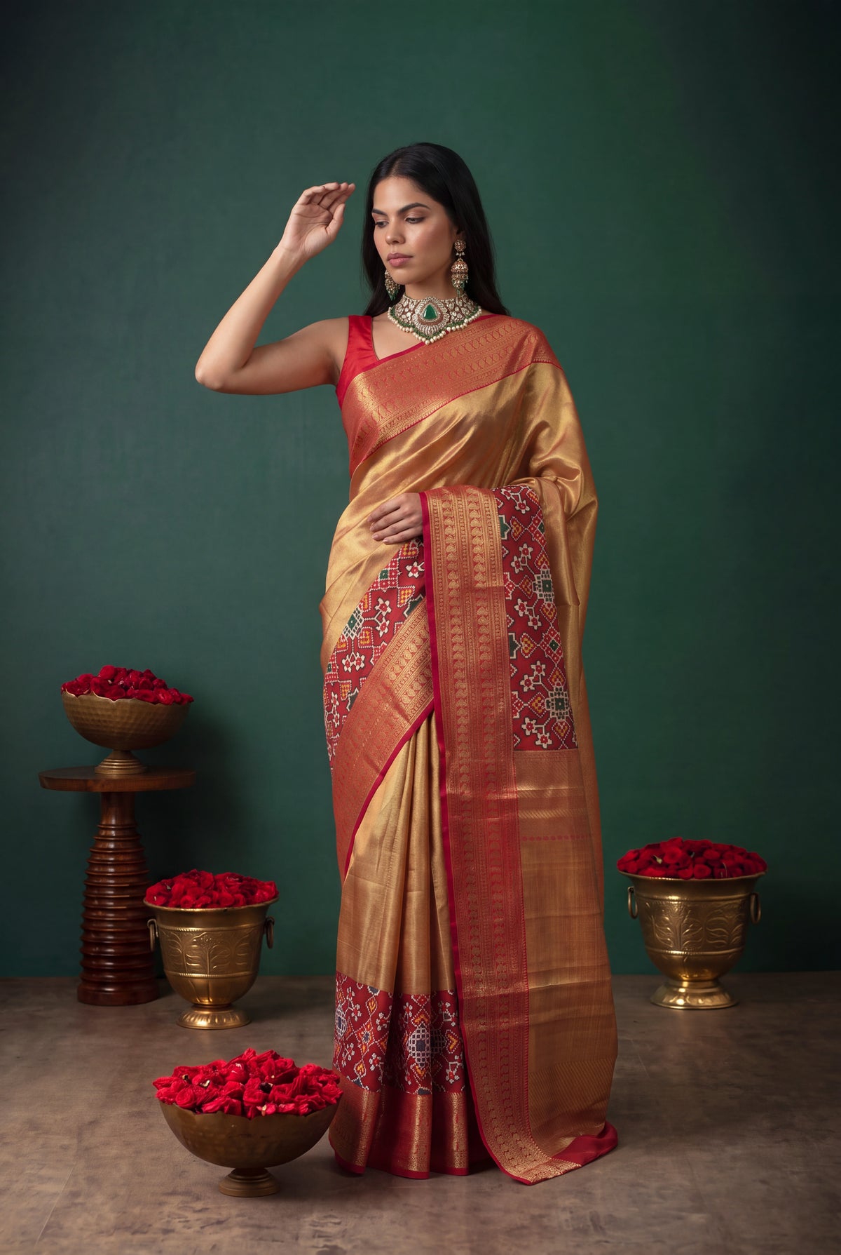 Gold Kanchivaram Tissue Silk Saree - Mokshaa