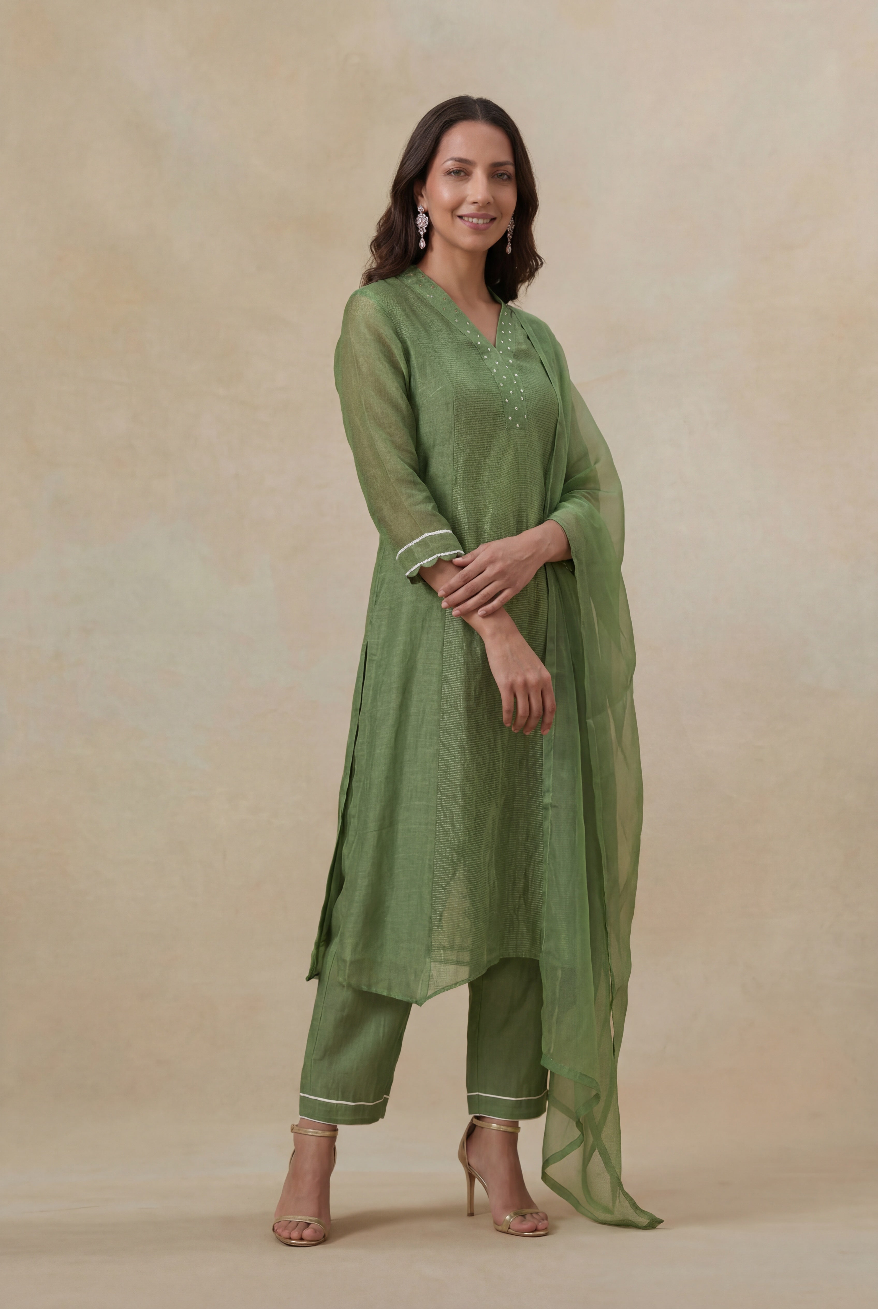 Olive Green Tissue Salwar Set