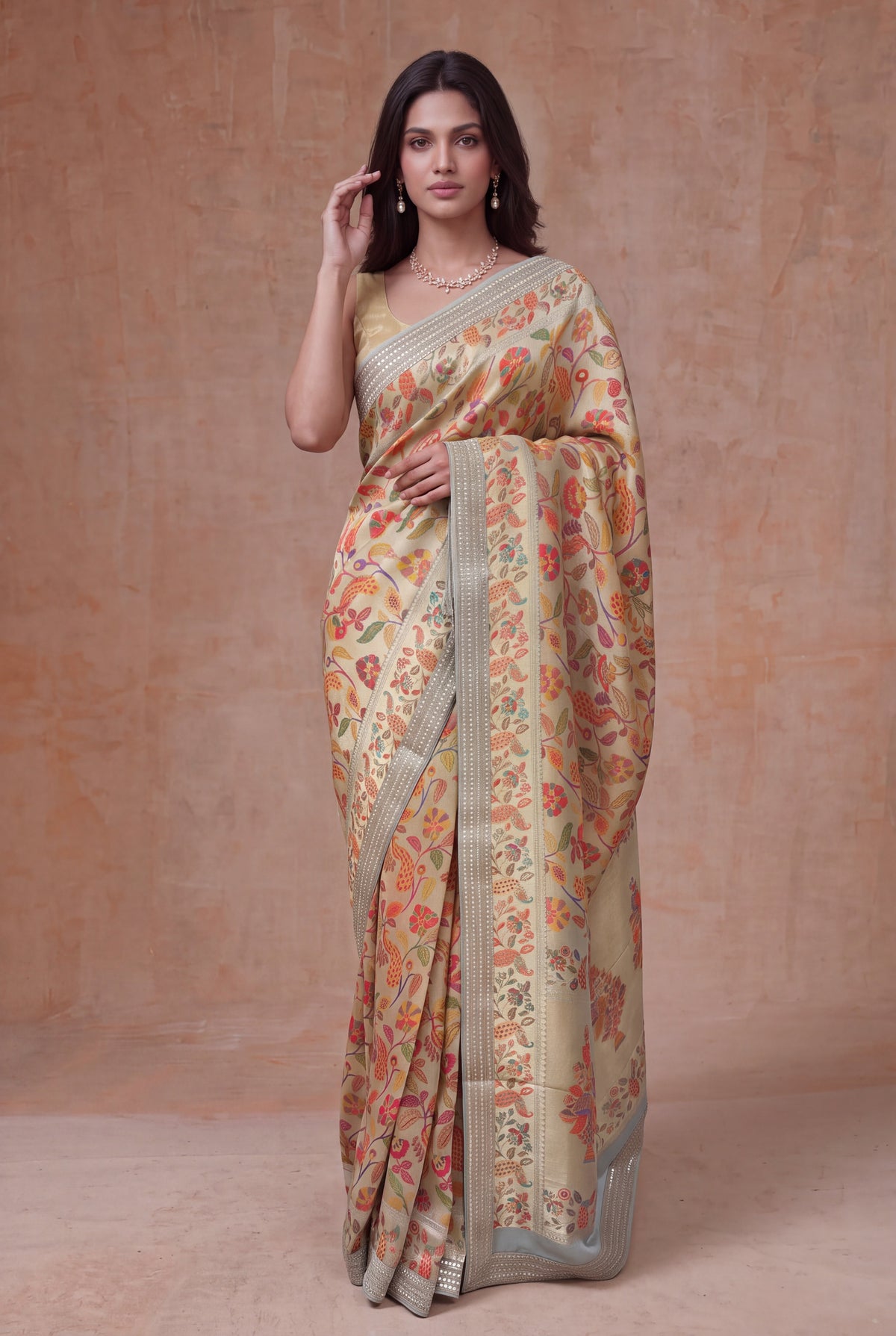 Light Green Tissue Georgette Printed Saree - Mokshaa