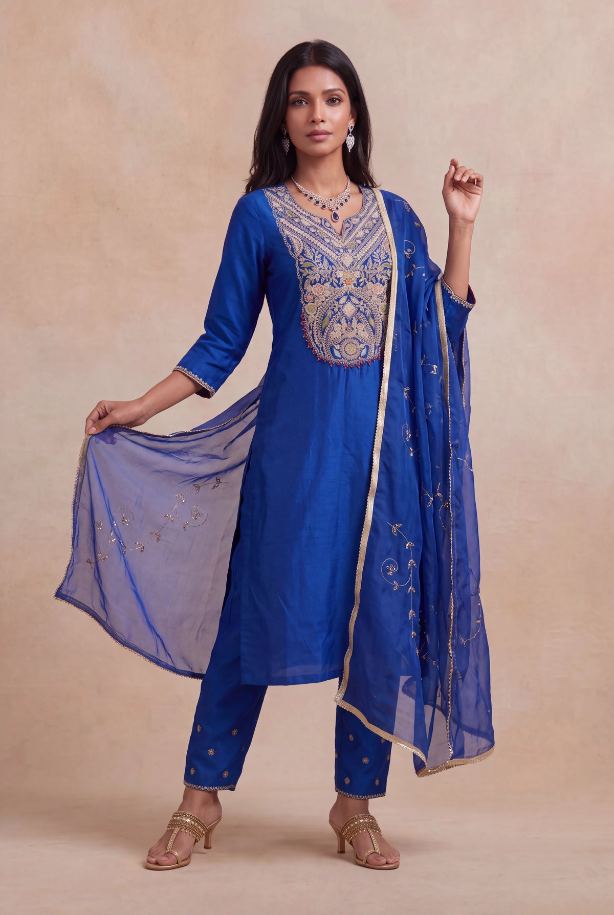 Royal Blue Silk Salwar Set - Mokshaa