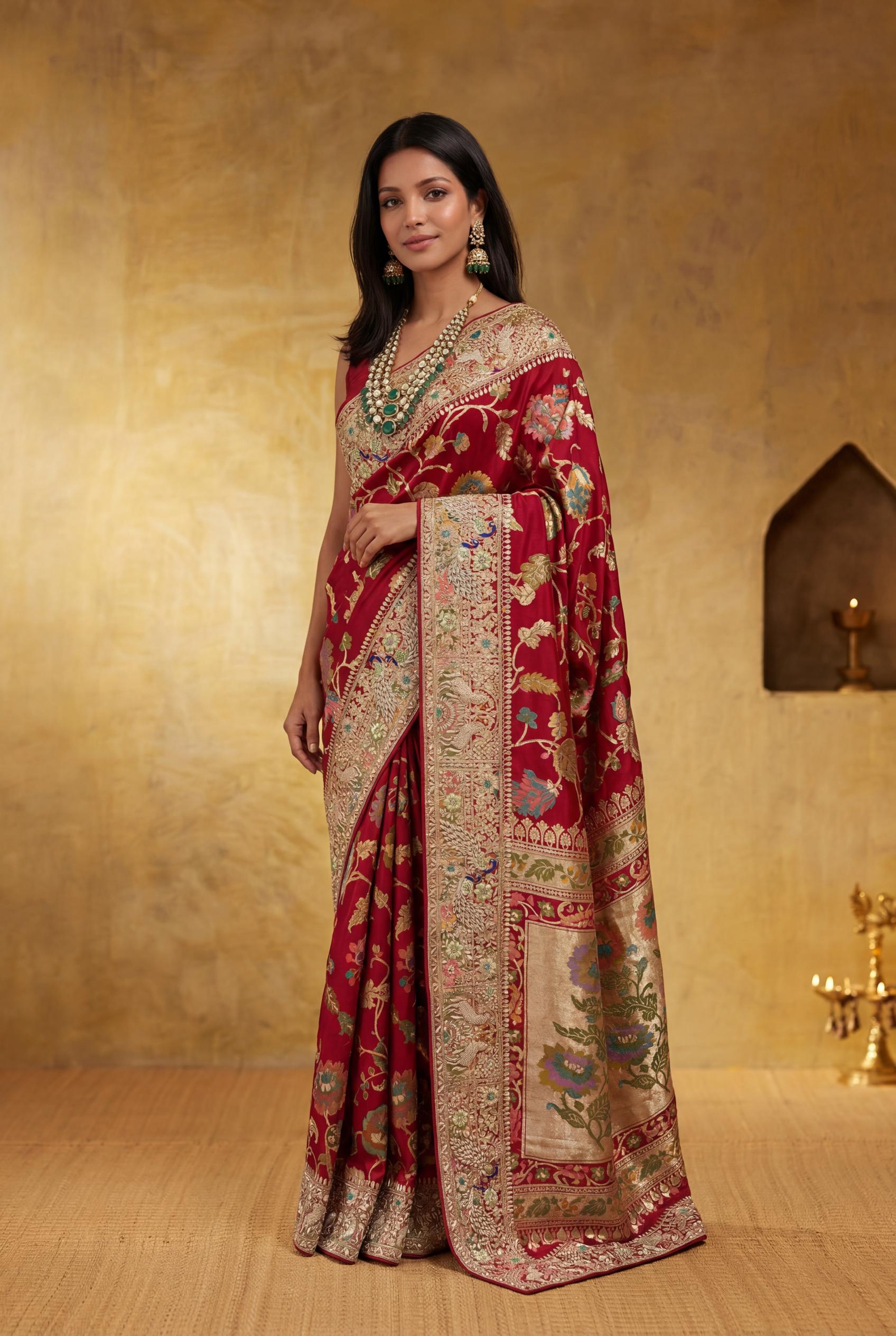 Red Chanderi Silk Saree